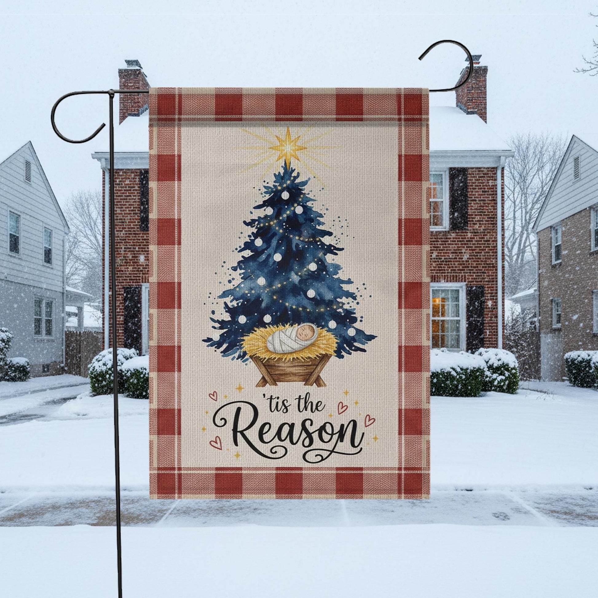 Nativity Scene Christmas Flag: 'tis the Reason Jesus Christ Holiday Banner, Faith-Based Outdoor Decor