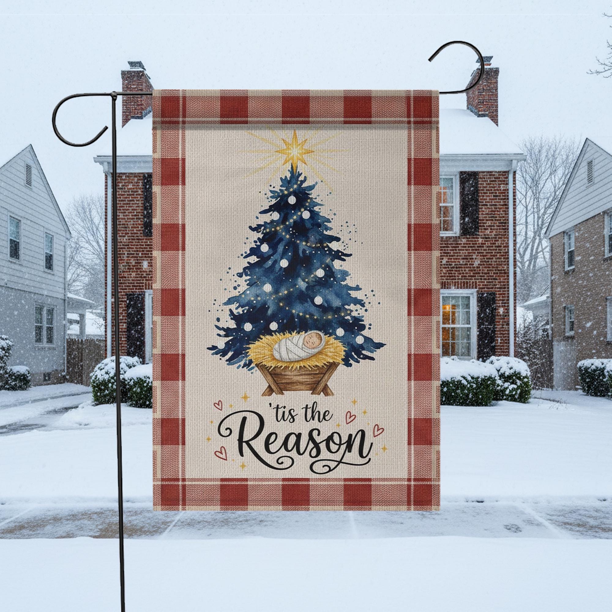 Nativity Scene Christmas Flag: 'tis the Reason Jesus Christ Holiday Banner, Faith-Based Outdoor Decor