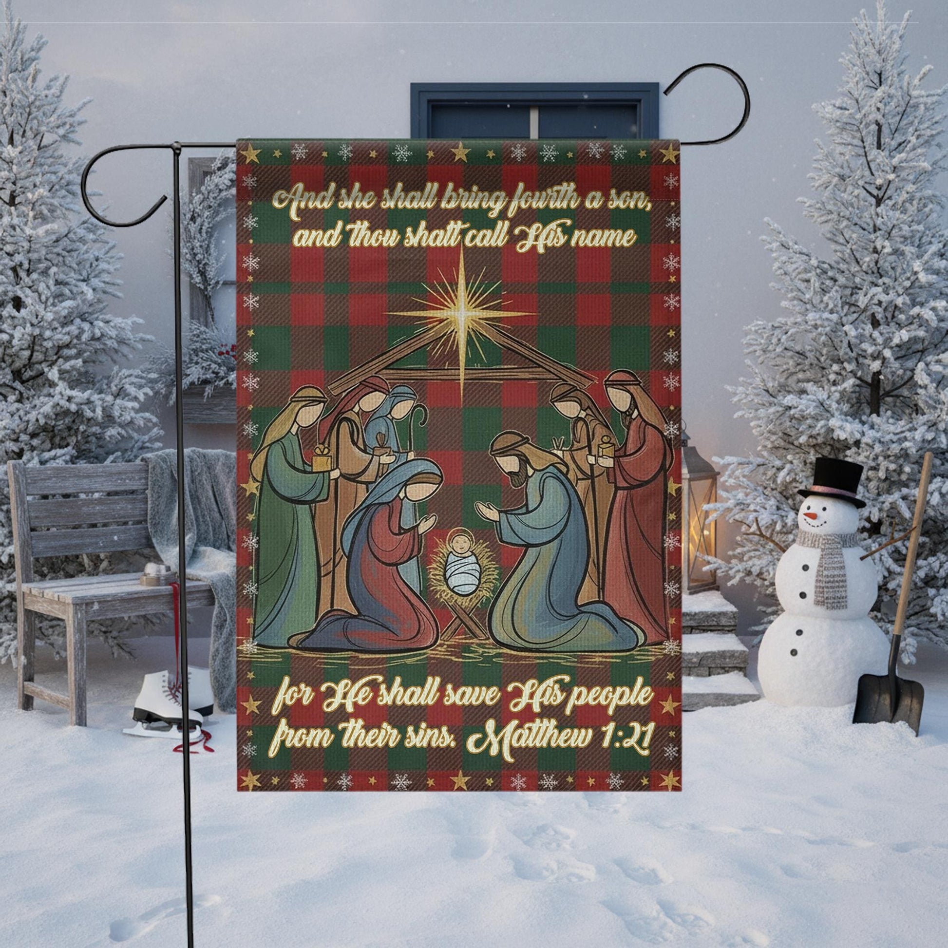 Nativity Scene Bible Verse Christmas Flag: Outdoor Holiday Banner Religious Decor
