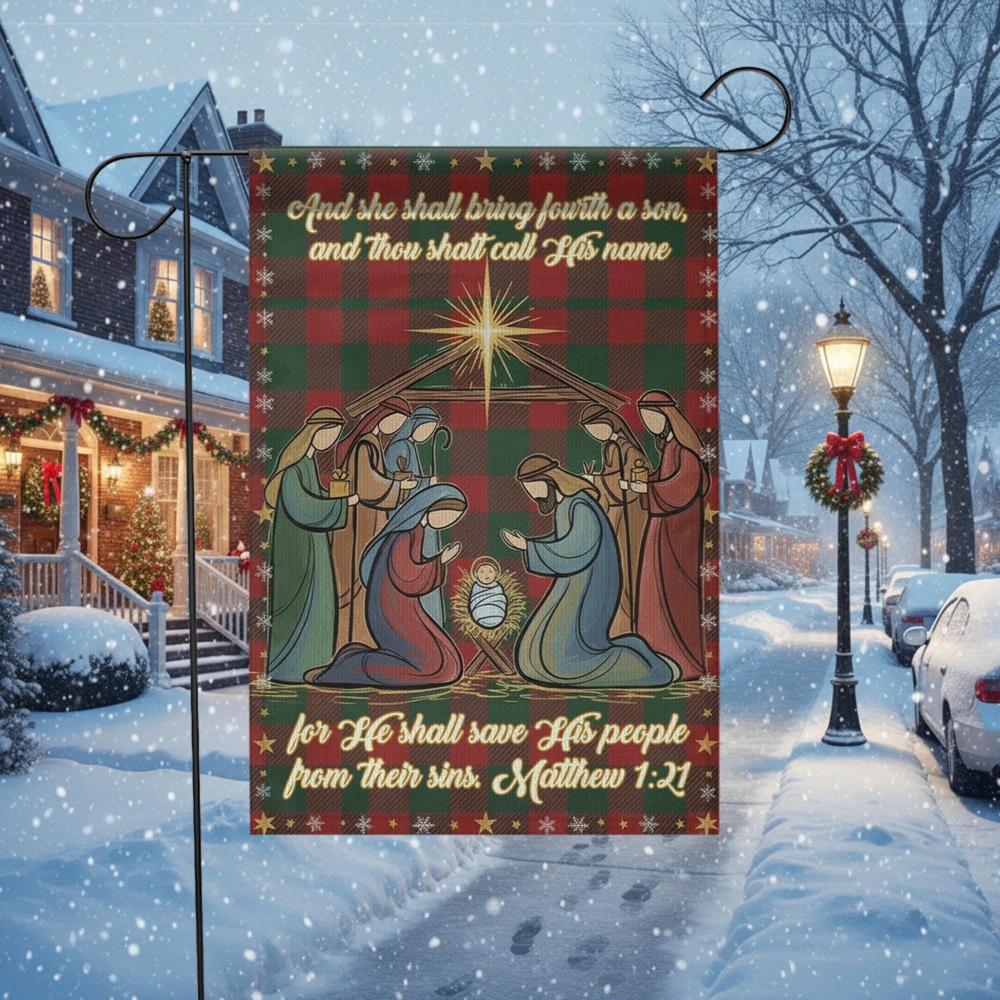 Nativity Scene Bible Verse Christmas Flag: Outdoor Holiday Banner Religious Decor