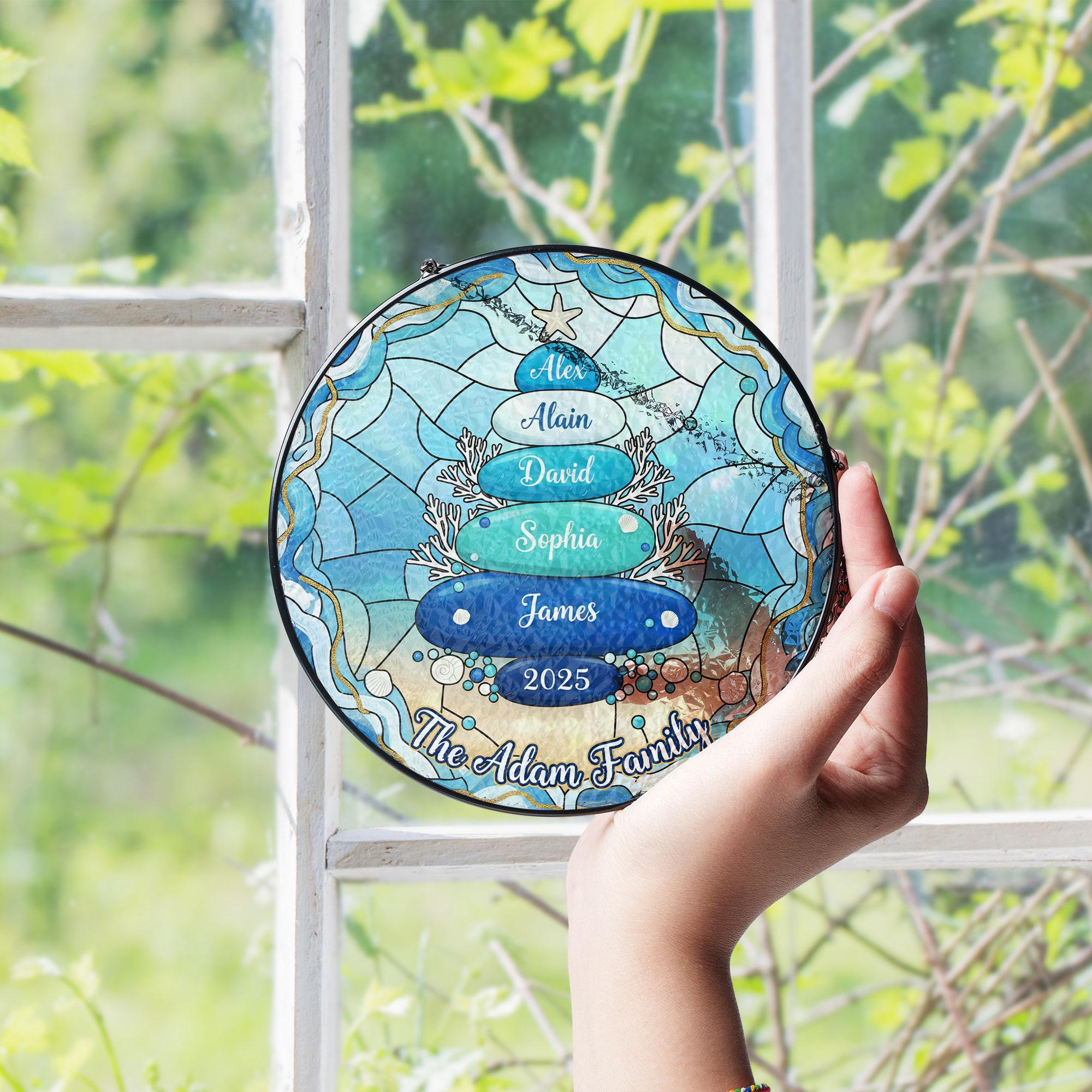 Personalized Sea Glass Tree Suncatcher: Family Name Coastal Christmas Ornament