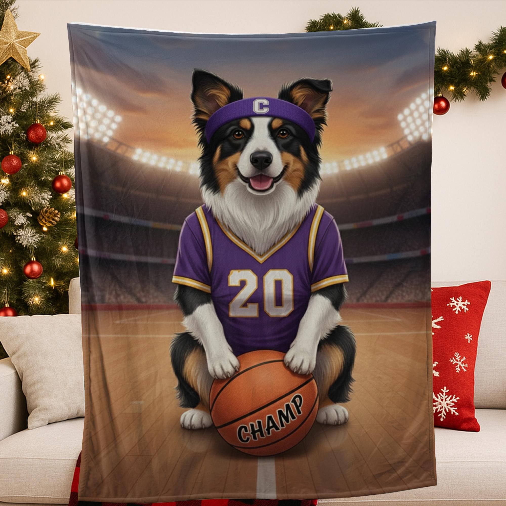 Custom Basketball Pet Portrait Fleece Blanket, Personalized Pet Throw