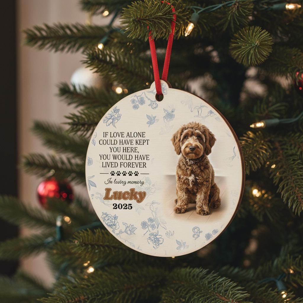 Personalized Dog Memorial Ornament: Custom Photo and Name, Pet Loss Keepsake, Christmas Tree Decor