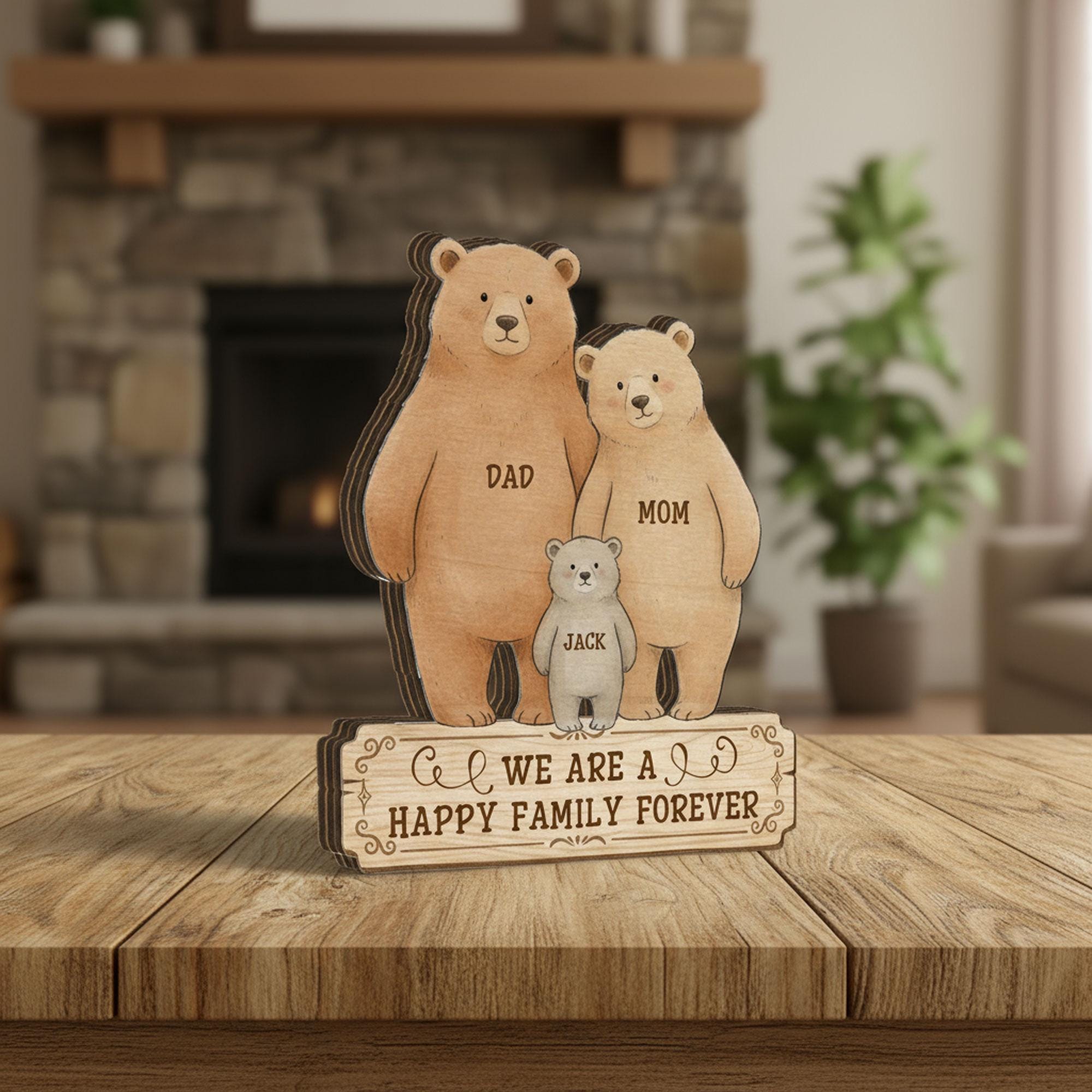 Custom Family Wooden Bear Sign:  Personalized Name Block Table Decor