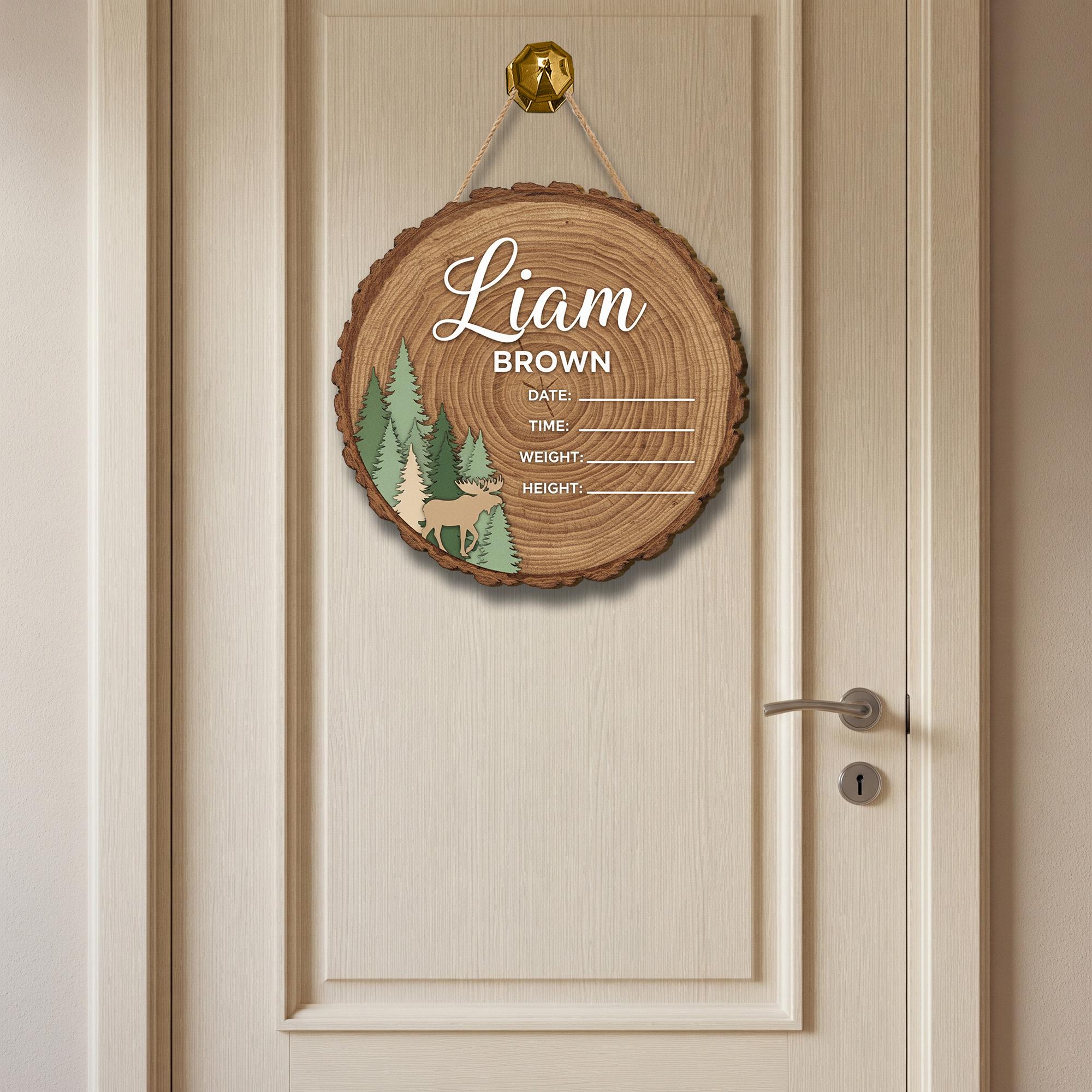 Wood Birth Announcement Sign | Baby Round Wood Slice Sign