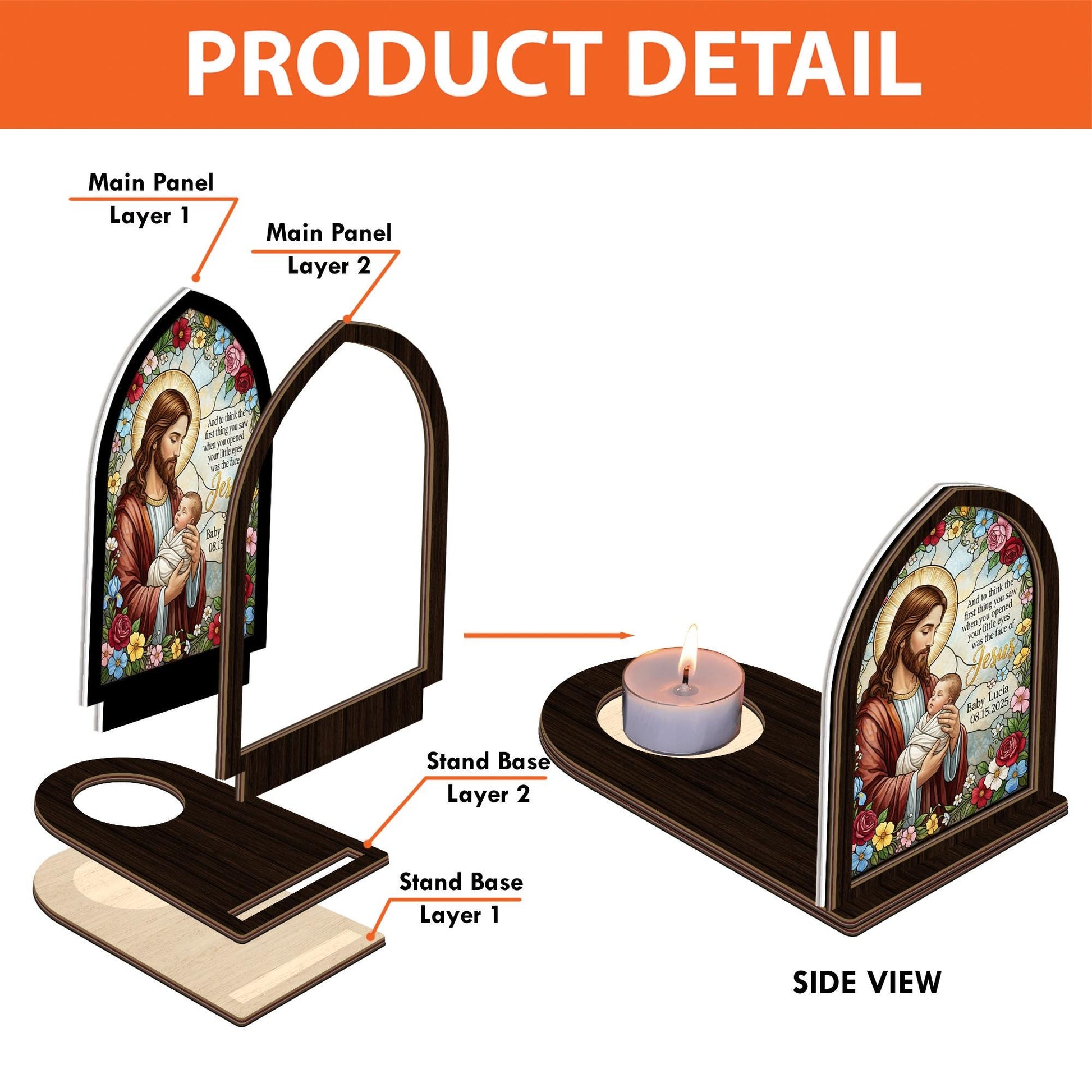 Personalized Jesus Baby Candle Holder Plaque – Custom Baptism Memorial Gift