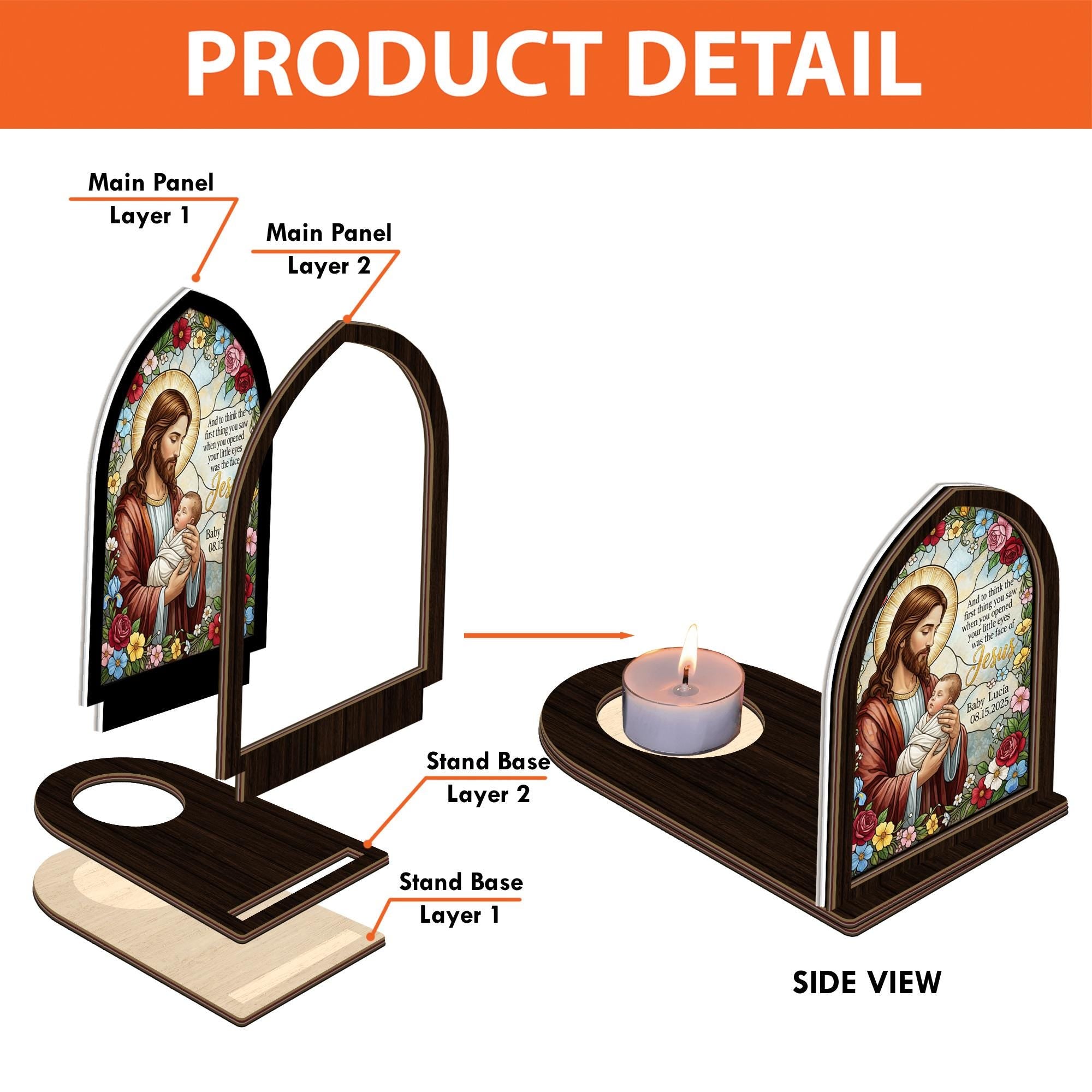 Personalized Jesus Baby Candle Holder Plaque – Custom Baptism Memorial Gift