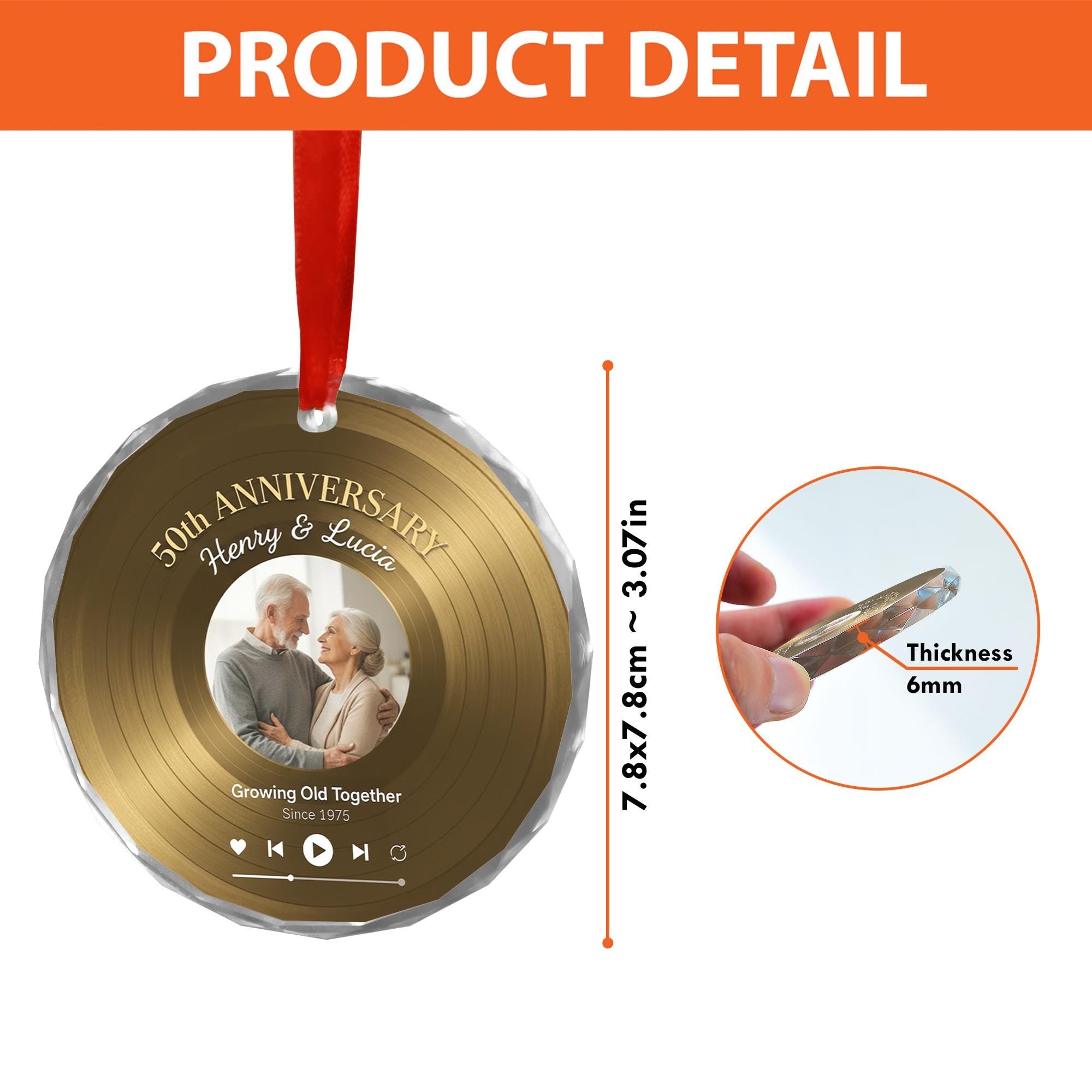 Personalized Glass Anniversary Ornament • Record Design Hanging Decoration