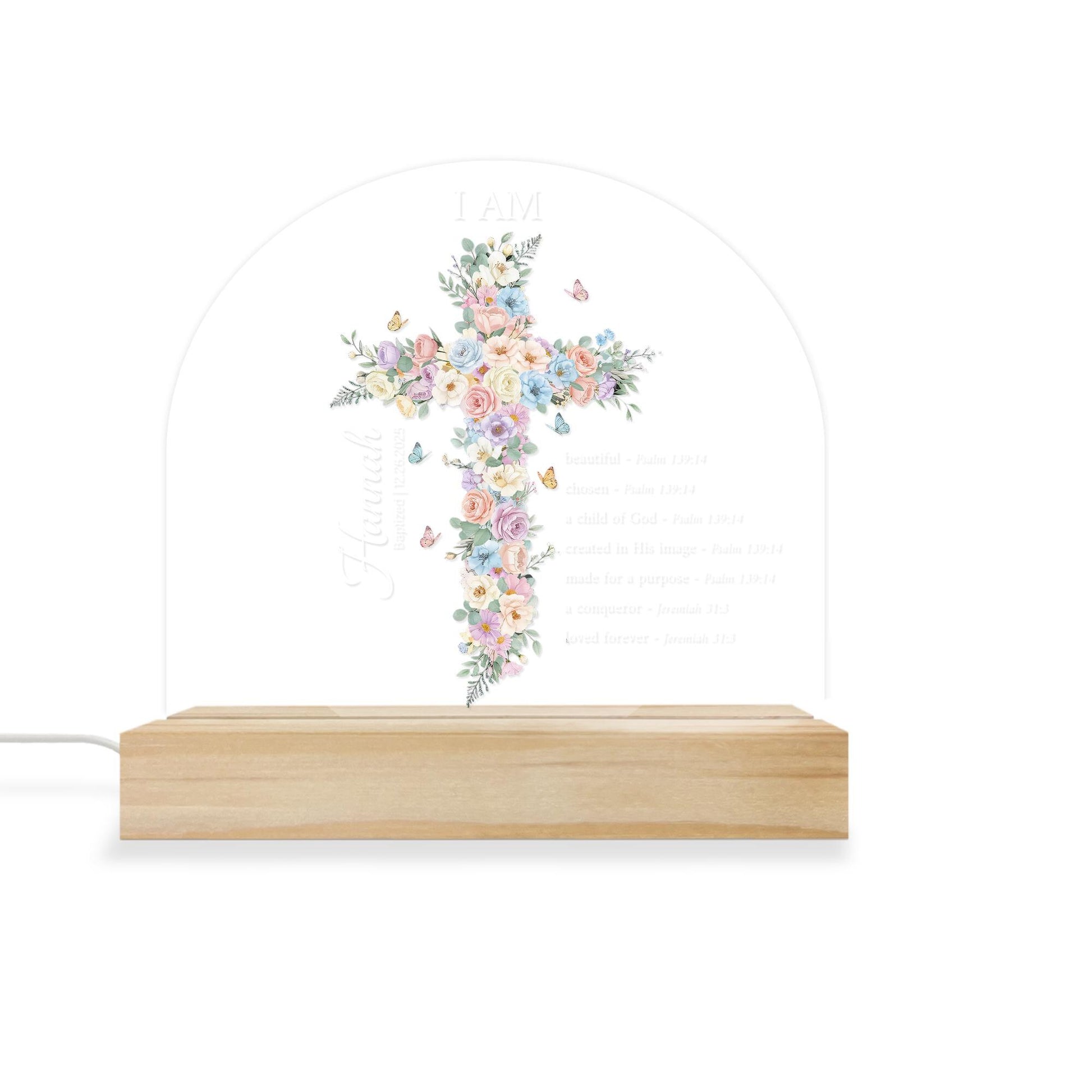 Personalized Baptism Night Light Cross Gift with Name & Bible Verses for Baby