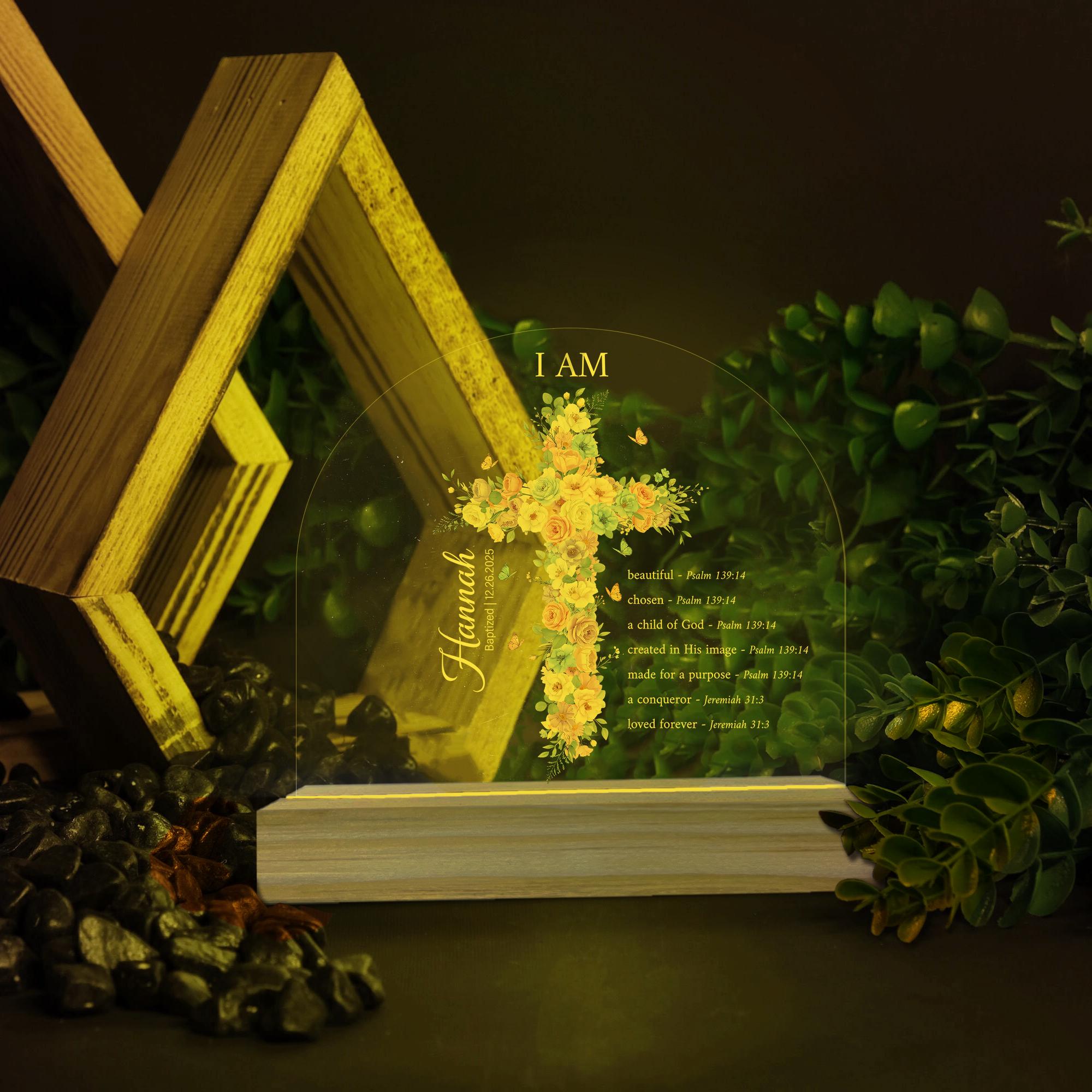 Personalized Baptism Night Light Cross Gift with Name & Bible Verses for Baby