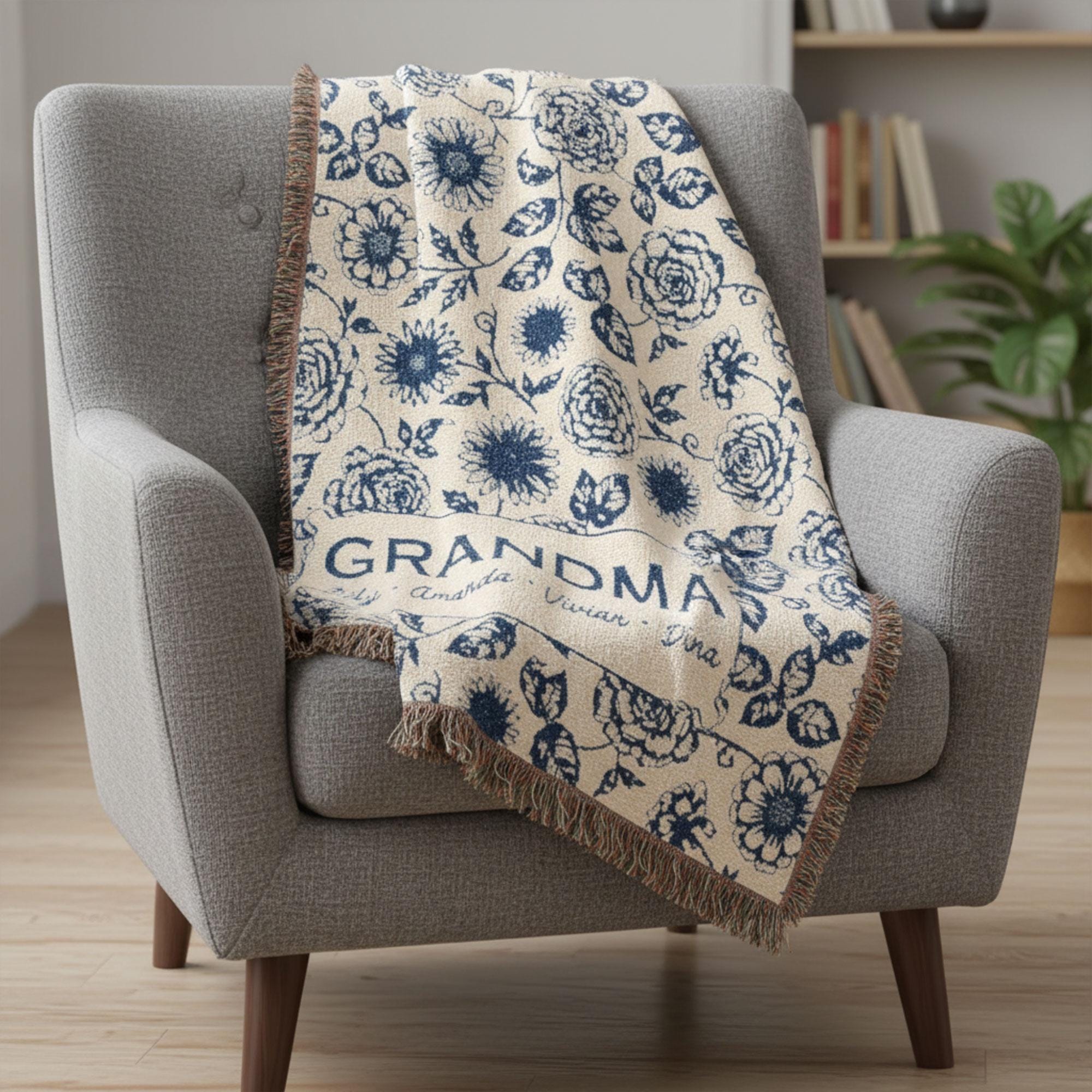 Custom Coastal Family Christmas Tree Woven Blanket: Ocean-Inspired Holiday Beach House Decor