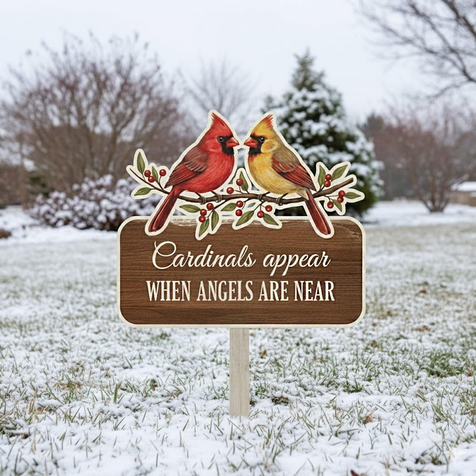 Cardinal Memorial Garden Marker: In Loving Memory Wood Sign