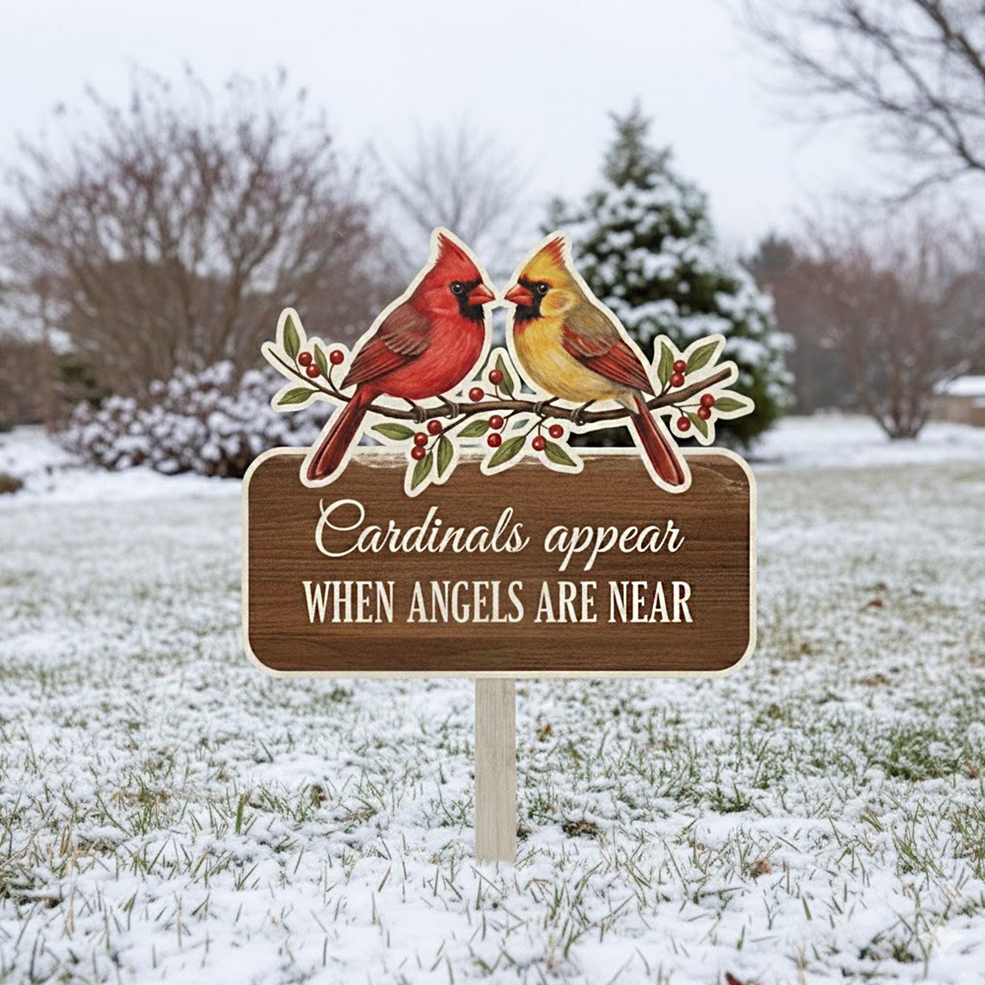 Cardinal Memorial Garden Marker: In Loving Memory Wood Sign