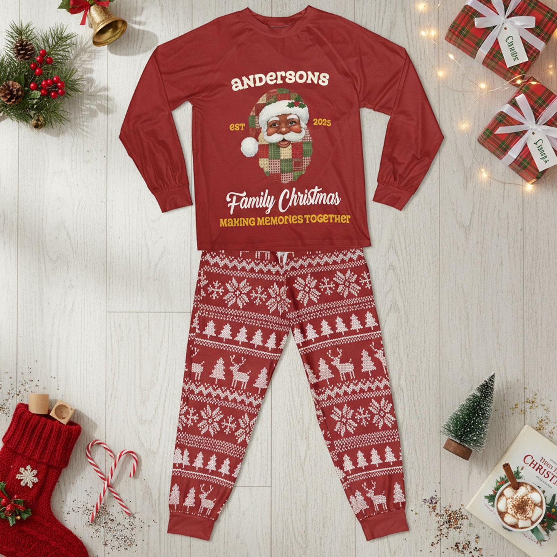 Personalized Family Christmas Pajama Set: Custom Santa PJs, Red Cotton Loungewear