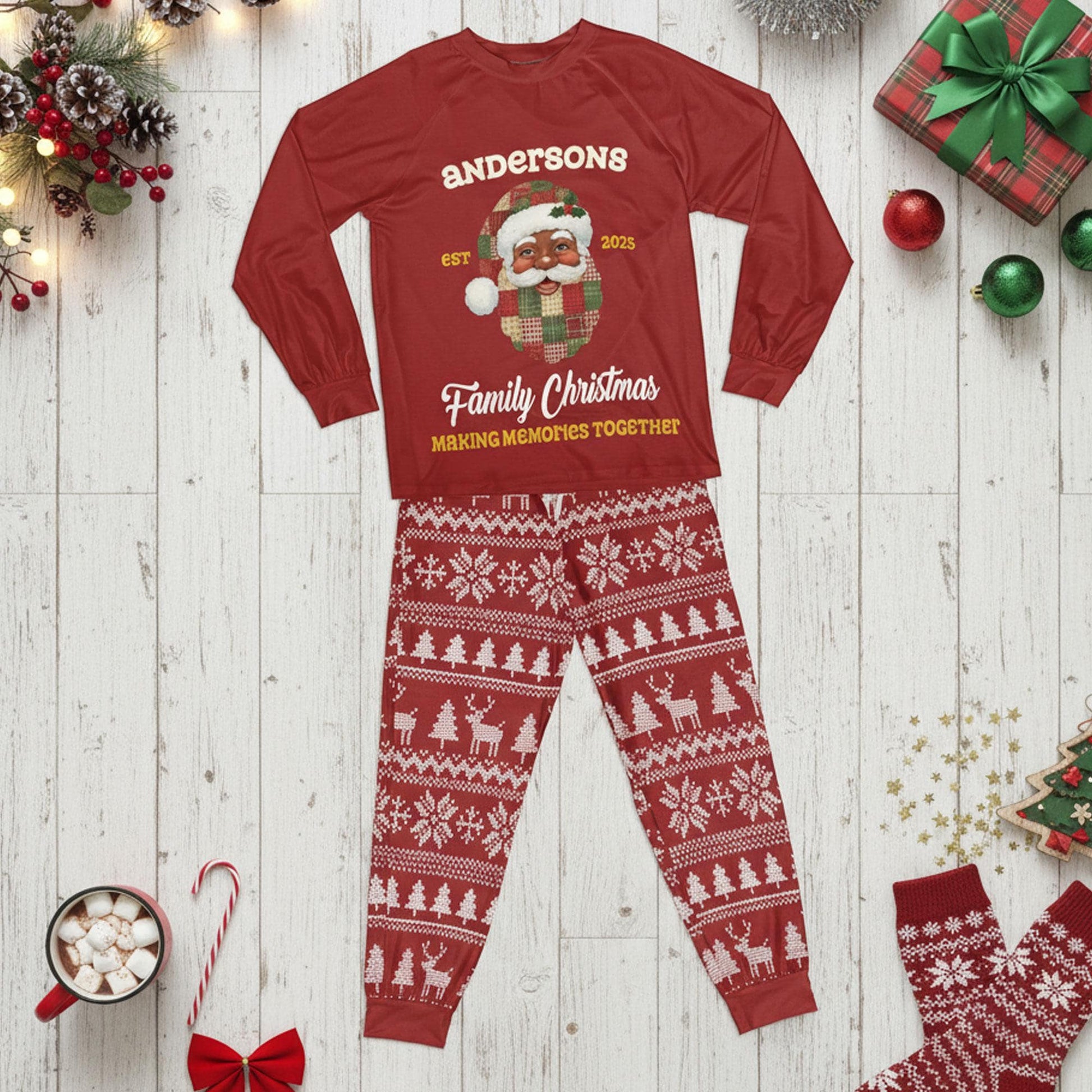 Personalized Family Christmas Pajama Set: Custom Santa PJs, Red Cotton Loungewear