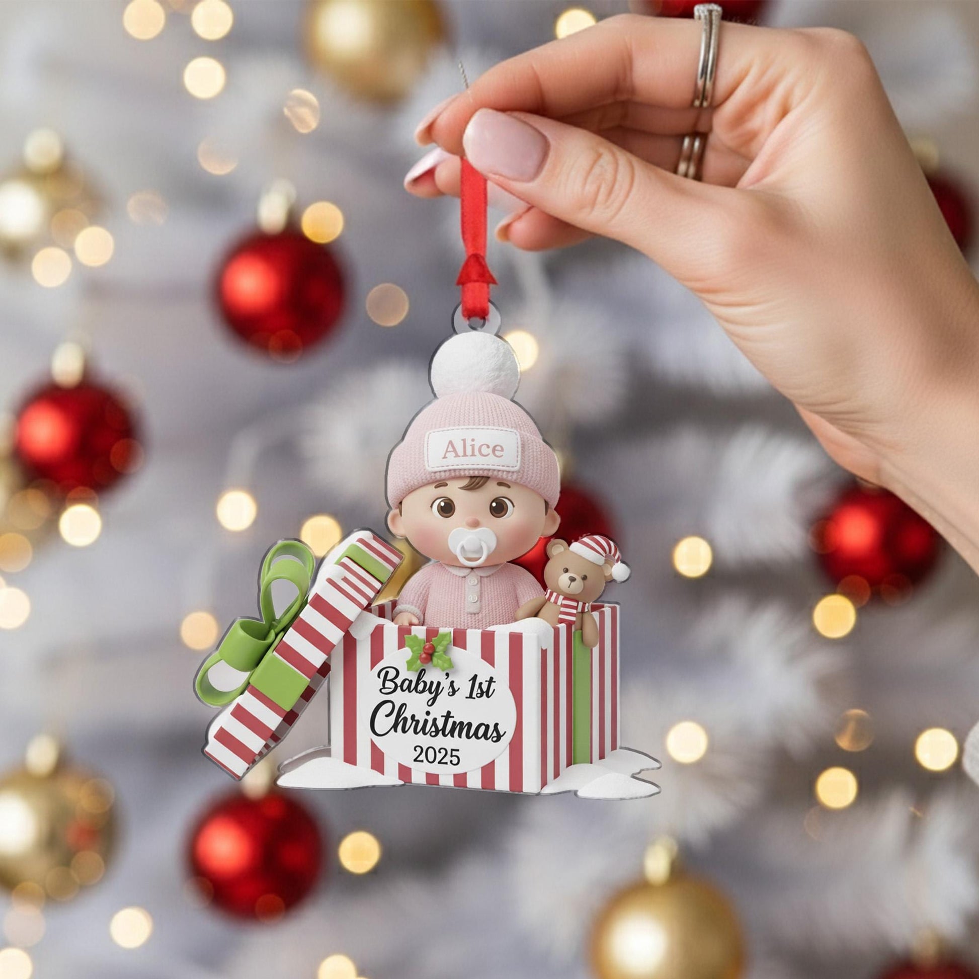 Personalized Baby's First Christmas Ornament: Acrylic Keepsake in Gift Box image 6