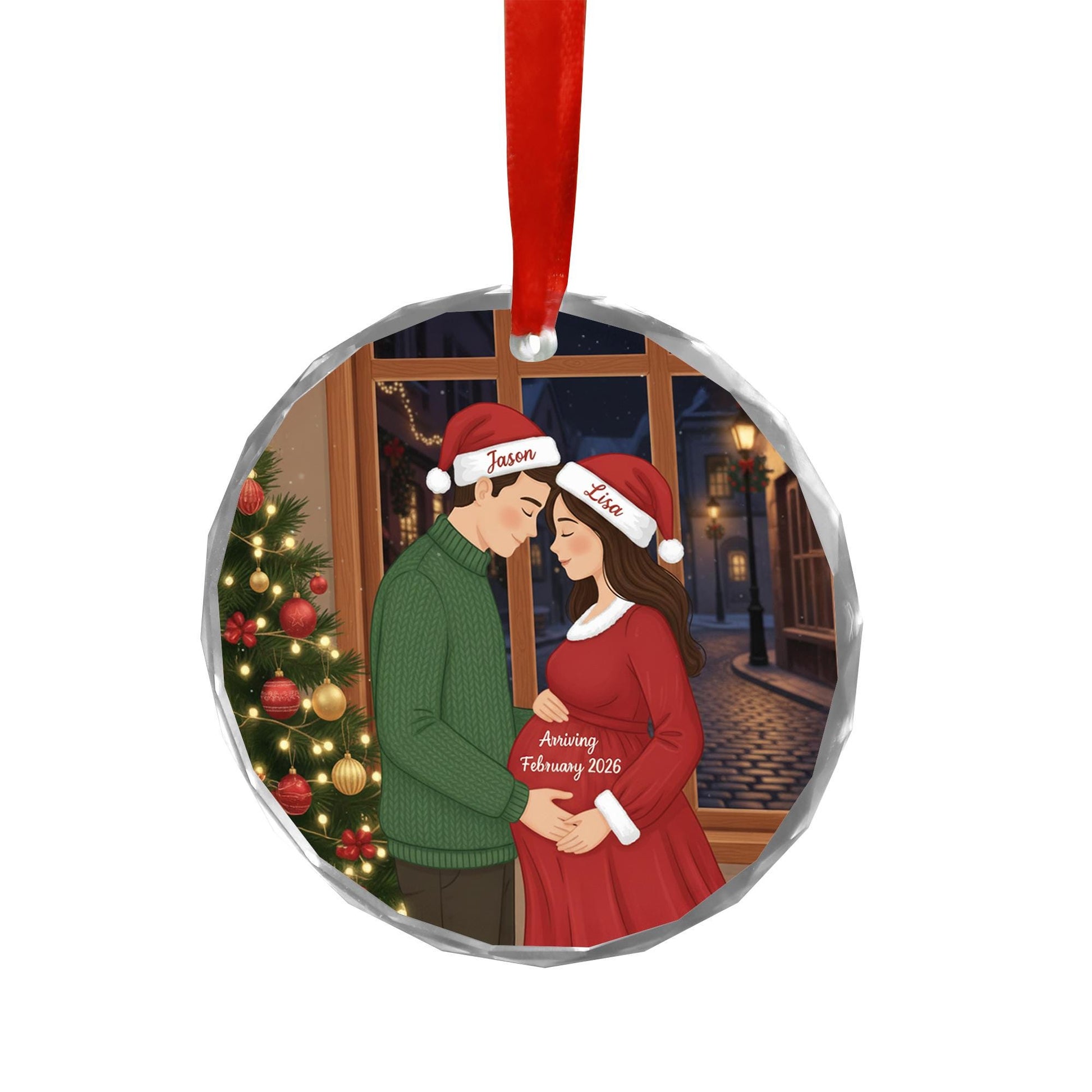Personalized Glass Pregnancy Ornament: Expecting Couple Christmas Keepsake with Custom Names and Due Date image 4