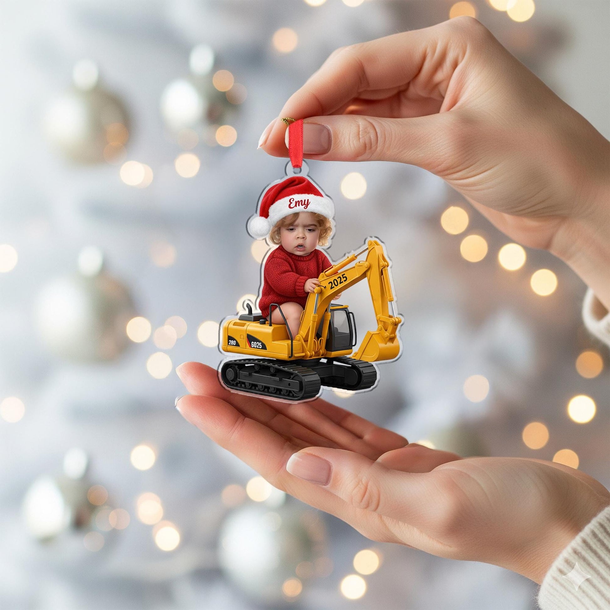 Personalized Baby Excavator Ornament 2025 Acrylic – Custom Name Hanging Decoration image 4