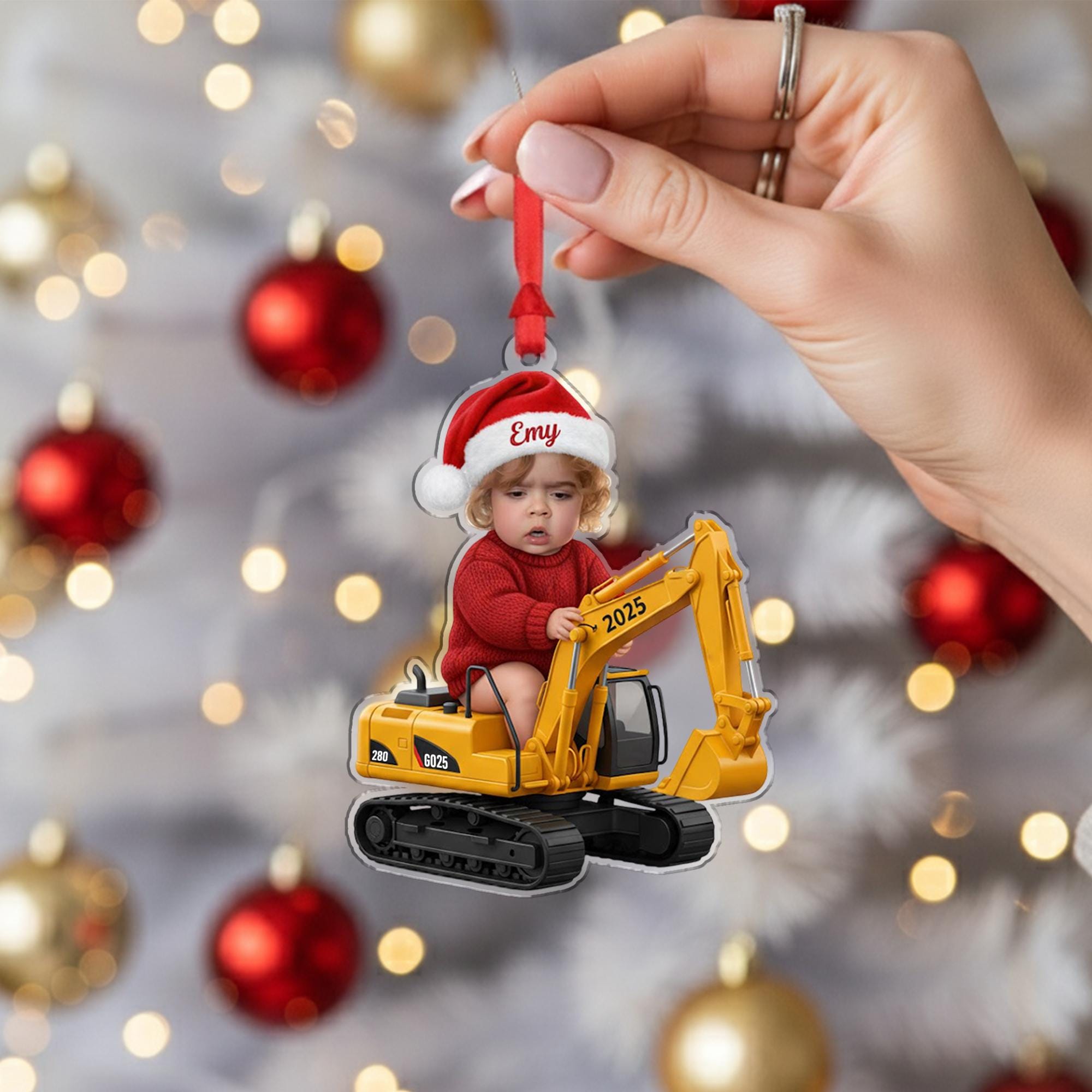 Personalized Baby Excavator Ornament 2025 Acrylic – Custom Name Hanging Decoration image 5
