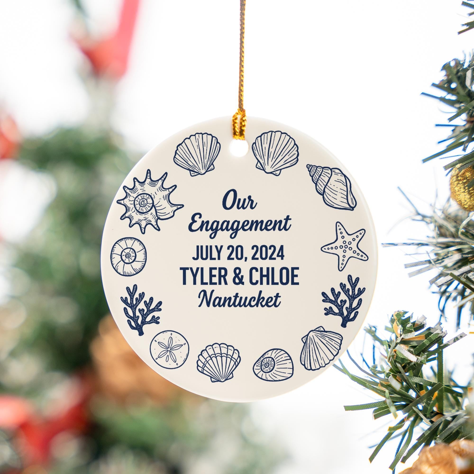 Sea Shell Engagement Ornament - Personalized Date Names image 1
