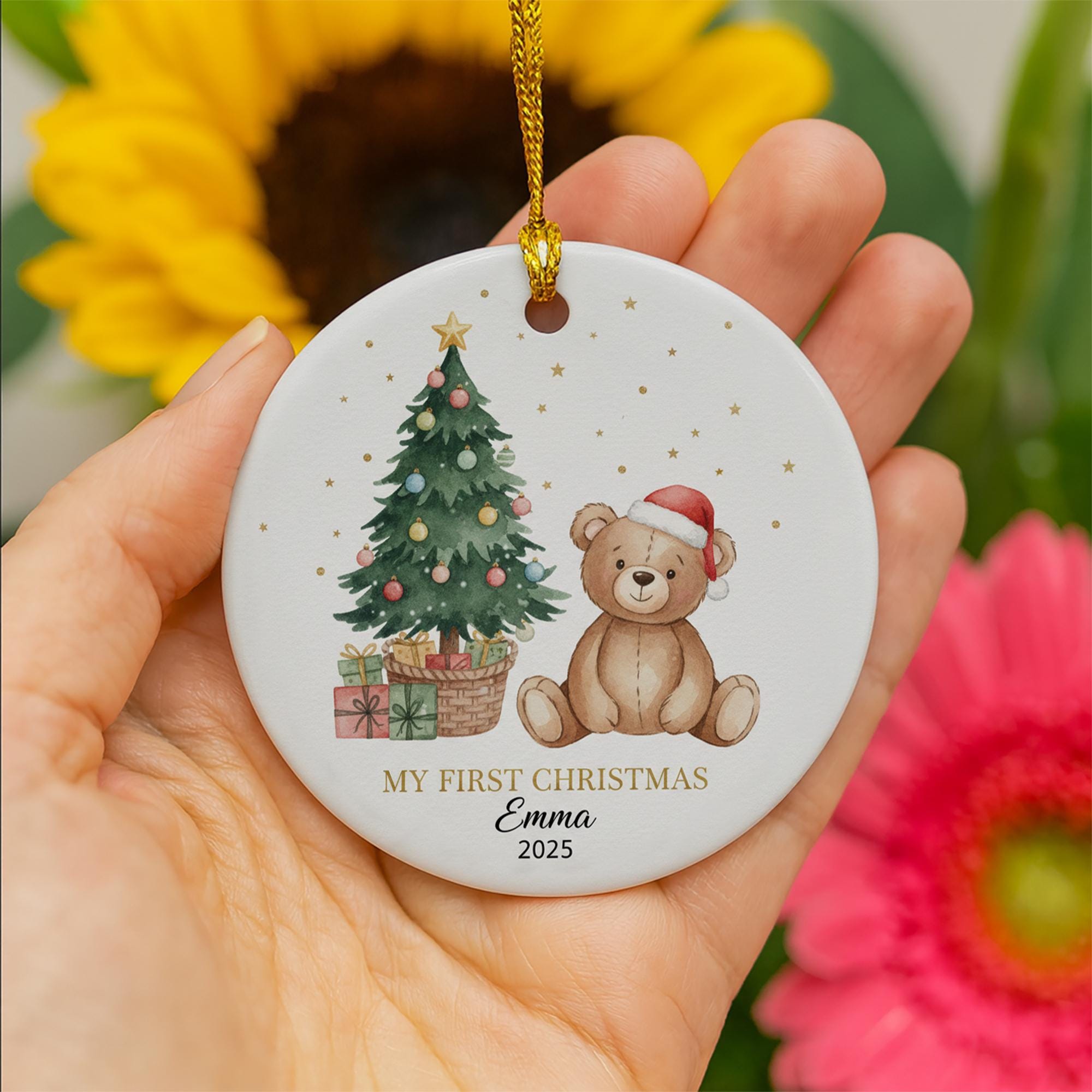 Personalized Teddy Bear Christmas Ornament: Baby's First Xmas Keepsake image 4