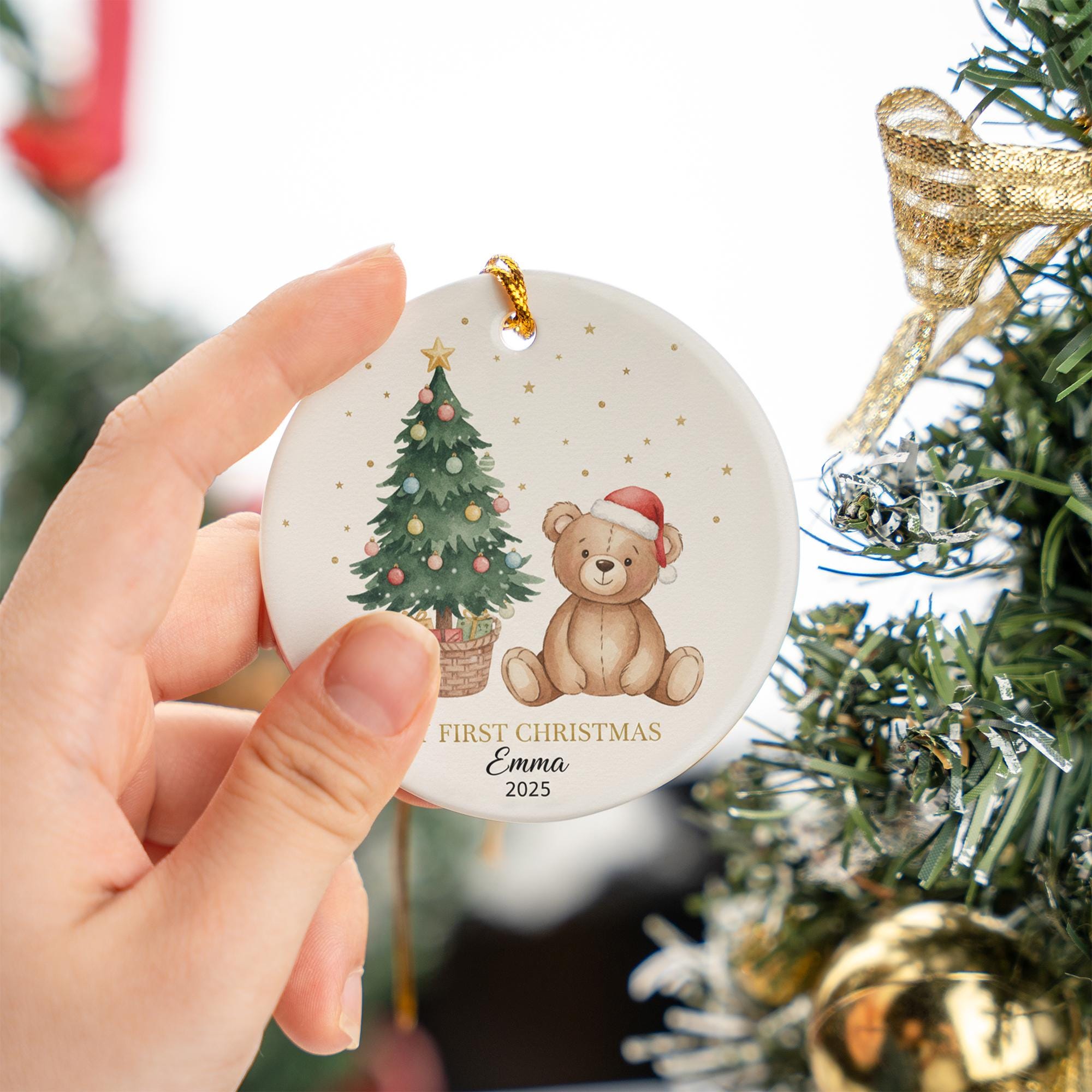 Personalized Teddy Bear Christmas Ornament: Baby's First Xmas Keepsake image 5