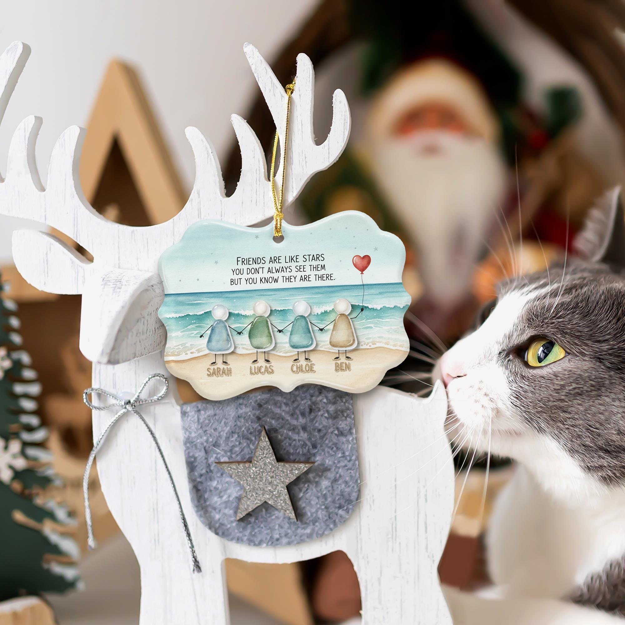 Custom Ceramic Friends Ornament – Personalized Beach-Scene Hanging Decoration with Names image 2