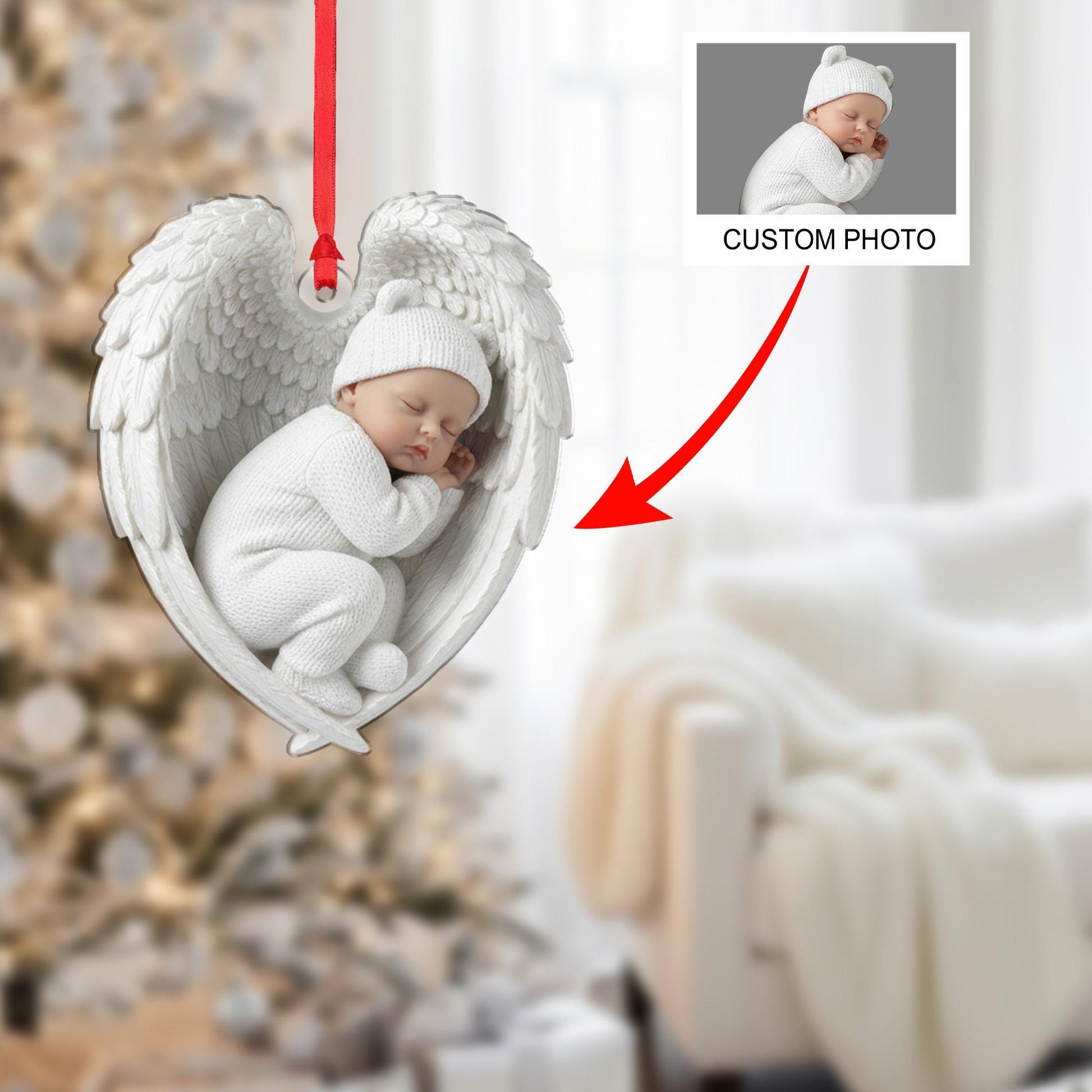 Personalised Baby Angel Wing Ornament: Custom First Christmas Keepsake Hanging Decoration image 1