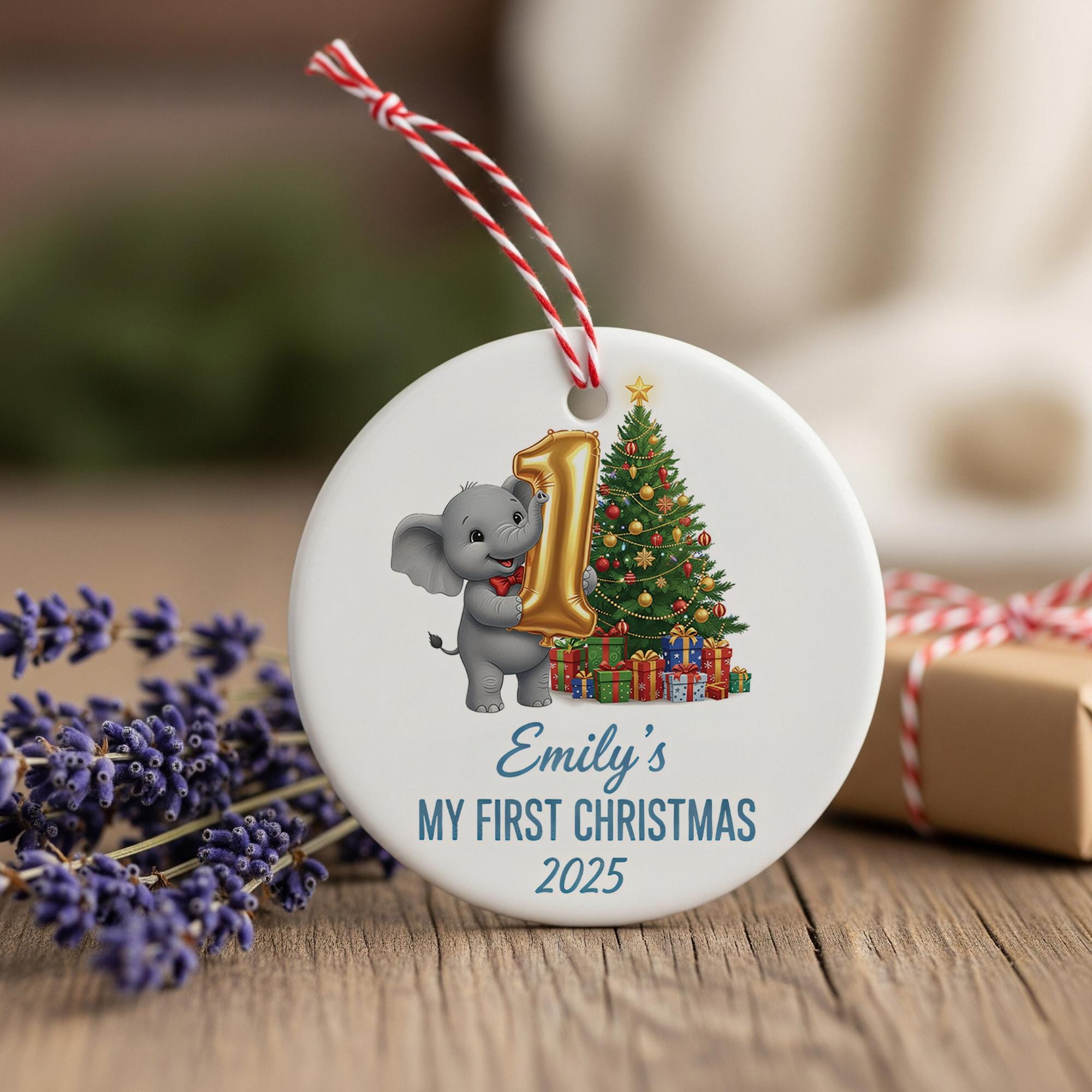 Personalized Baby's First Christmas Ornament: Elephant Keepsake Decoration image 4