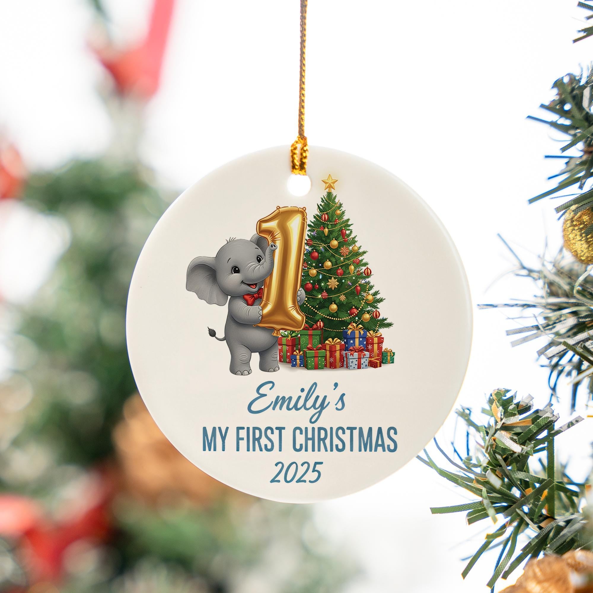 Personalized Baby's First Christmas Ornament: Elephant Keepsake Decoration image 8