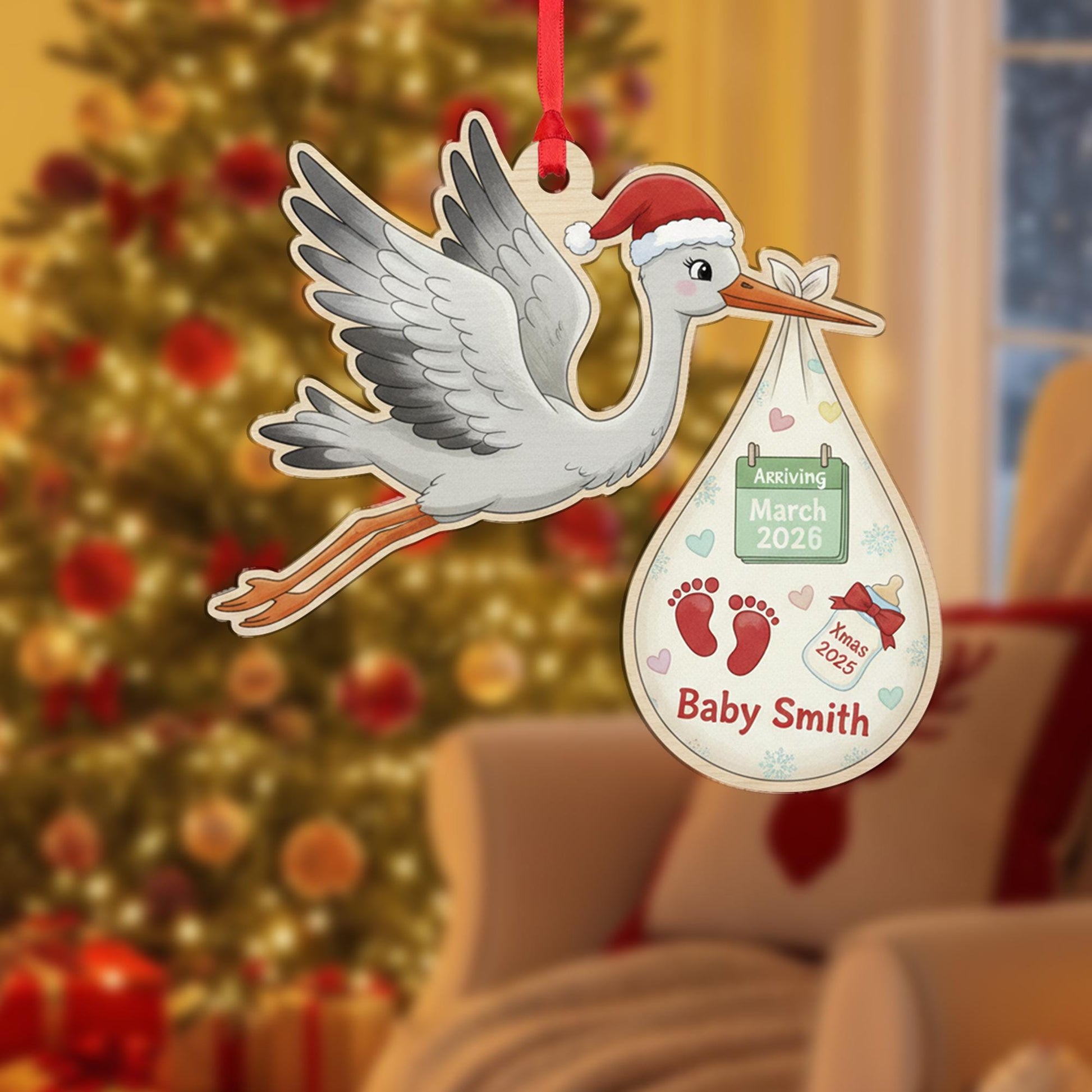 Personalised Stork Baby Arrival Ornament, Christmas Tree Decoration image 3