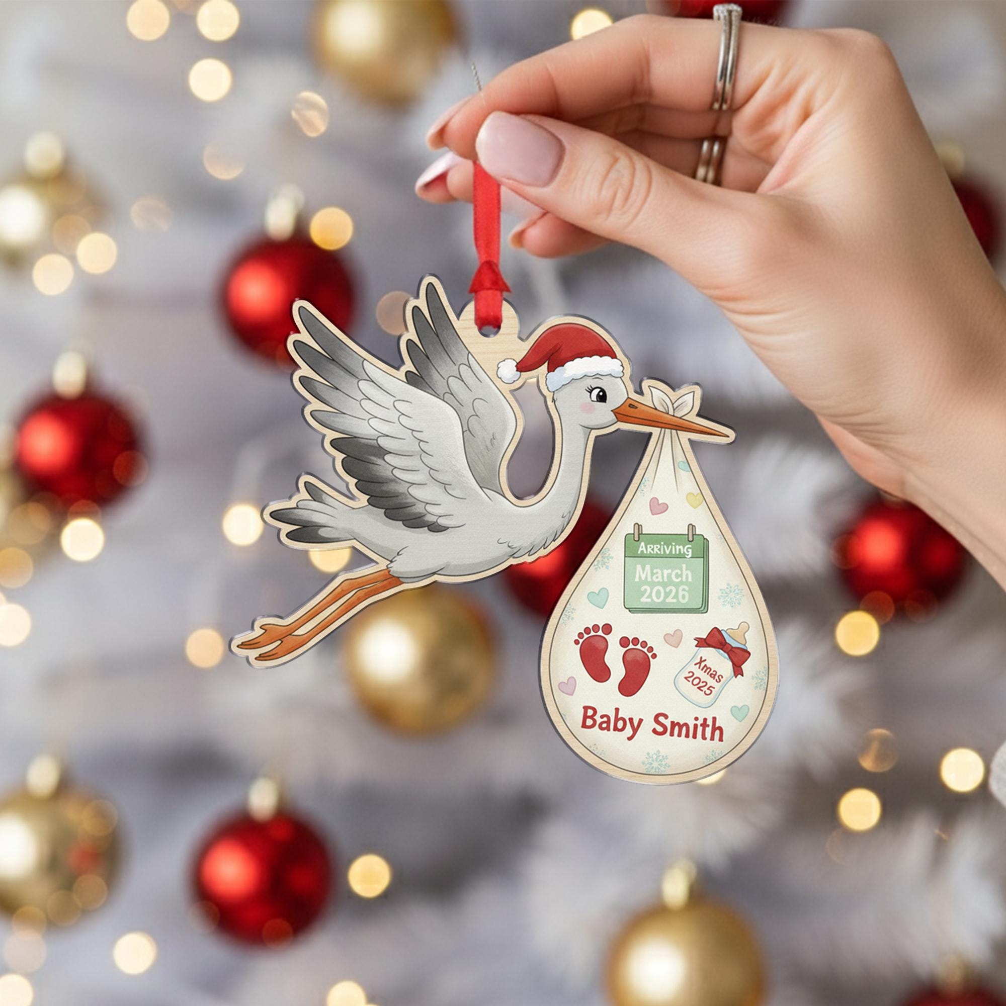Personalised Stork Baby Arrival Ornament, Christmas Tree Decoration image 4
