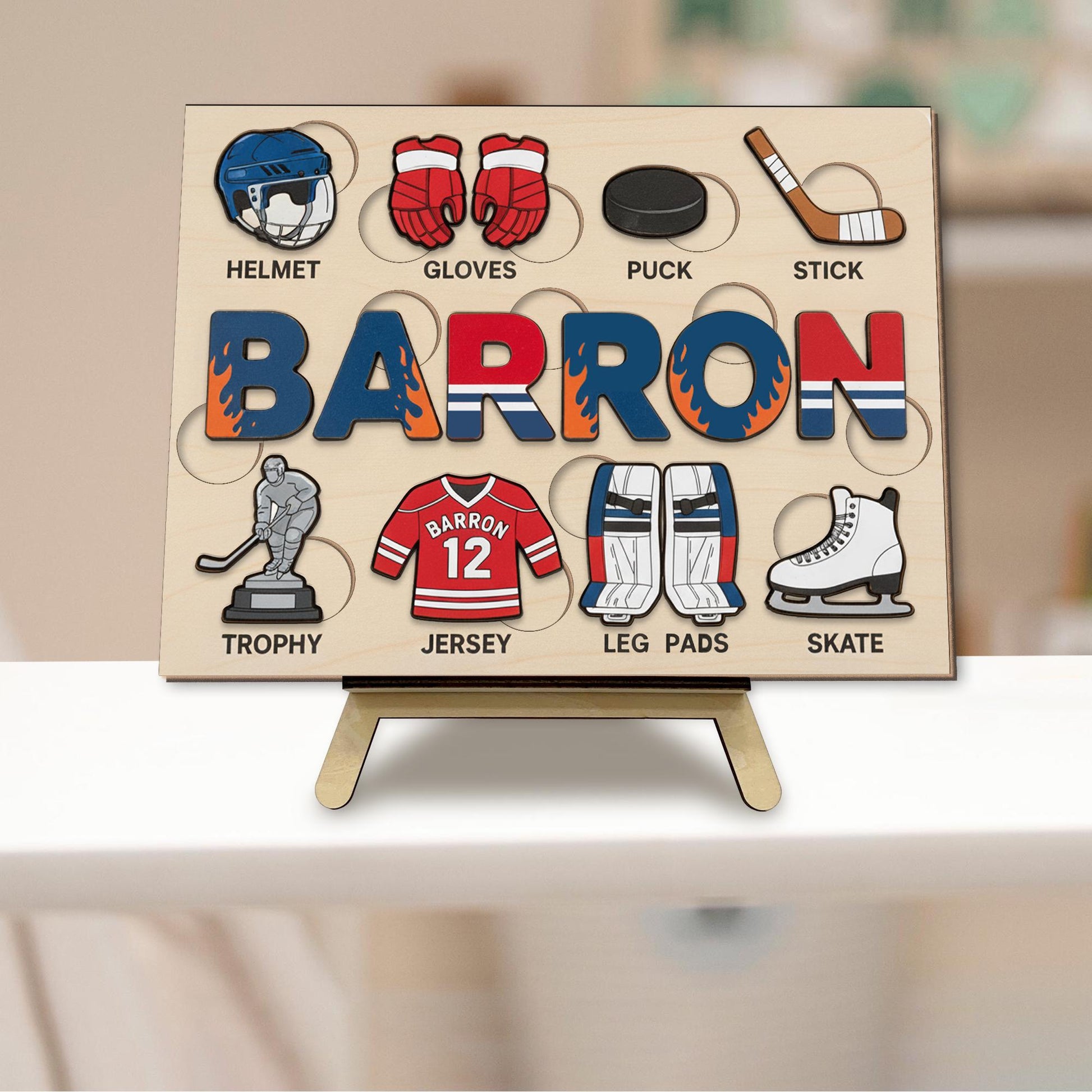 Personalized Wooden Hockey Puzzle - Custom Name Toy for Kids, Sports Baby Gift image 7