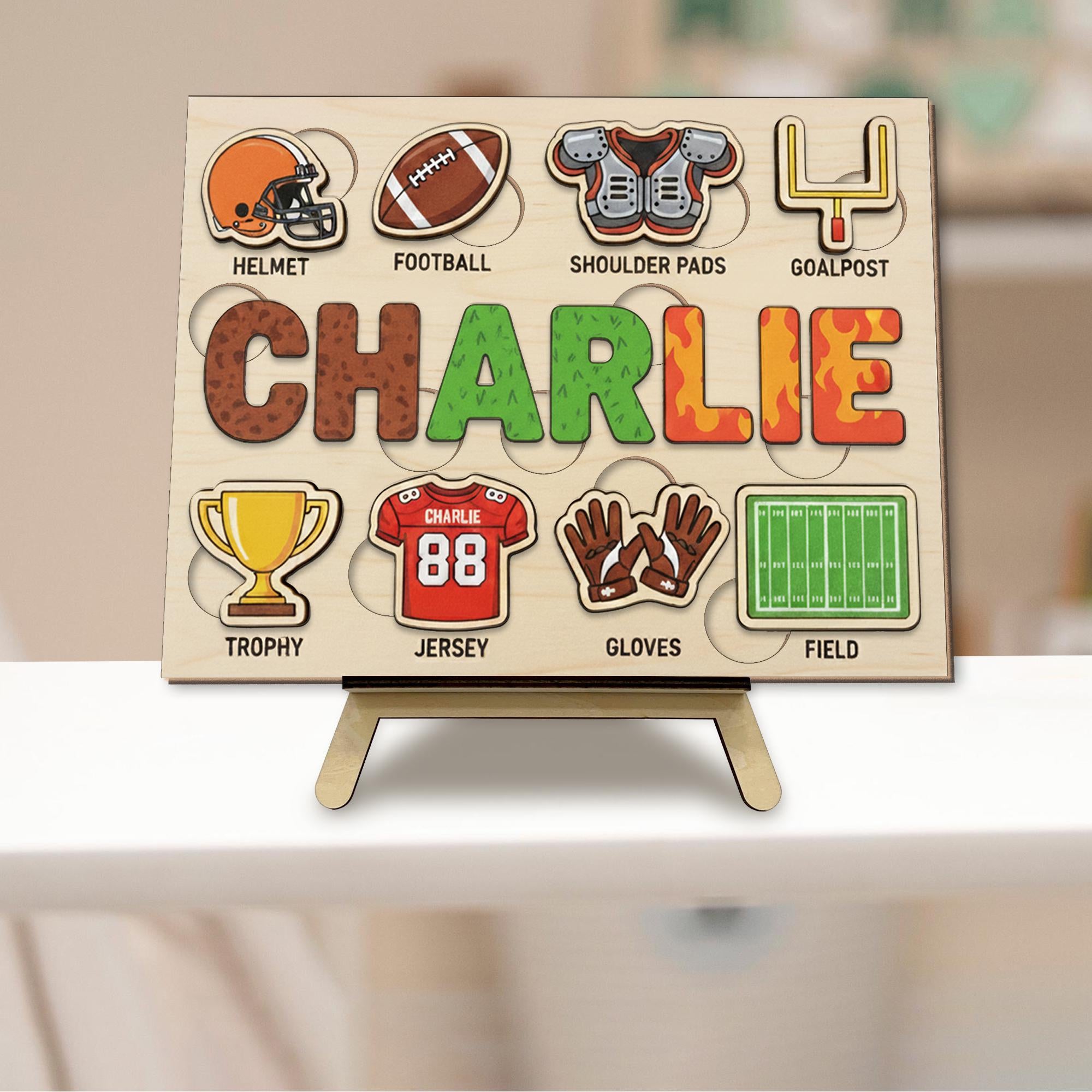 Personalized Wooden Sports Puzzle - Football Theme Baby Toy Gift, Christmas Gifts For Kid image 4