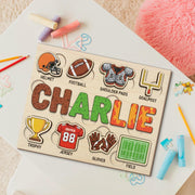 Personalized Wooden Sports Puzzle - Football Theme Baby Toy Gift, Christmas Gifts For Kid image 1