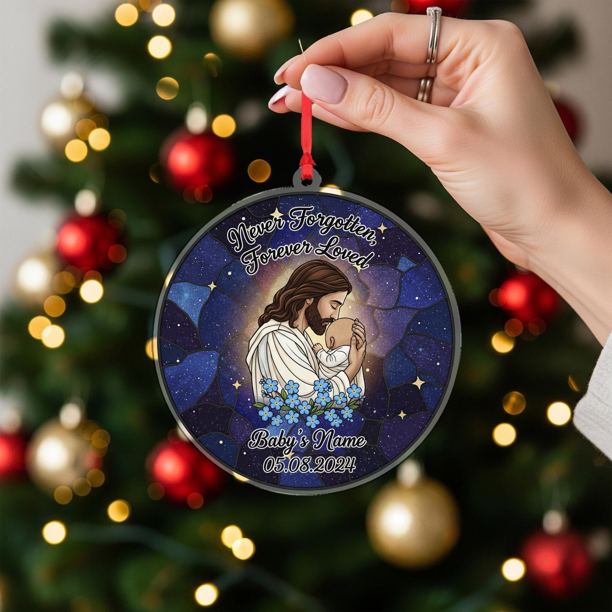 Personalized Memorial Baby Ornament - Jesus Holding Baby Keepsake image 2