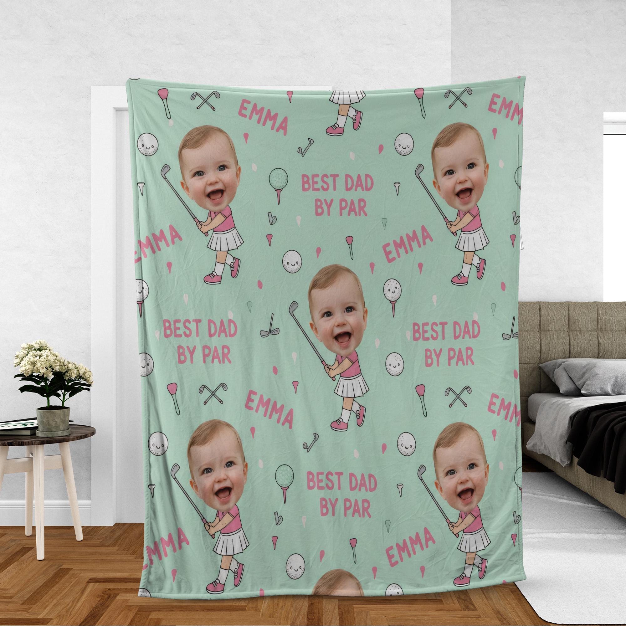 Personalized Baby Face Blanket for Dad: Golf Theme Throw image 1