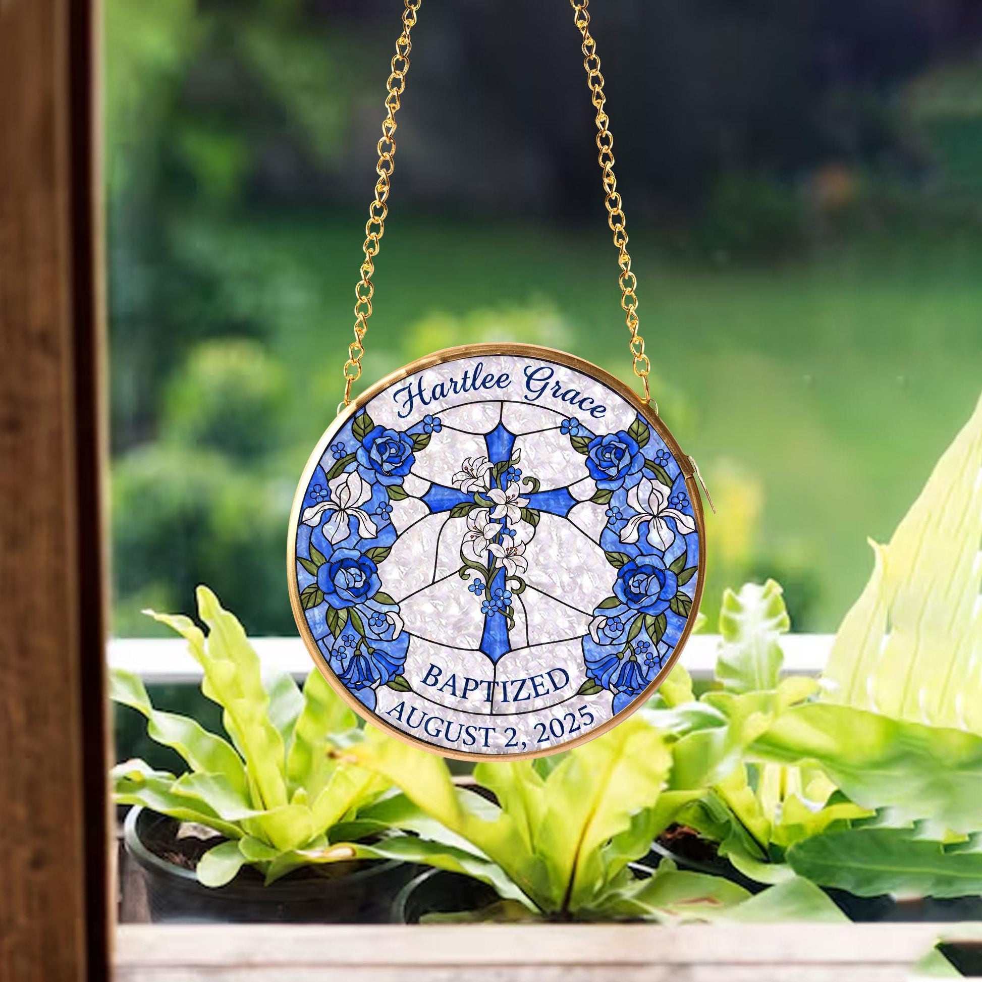 Baptism Glass Suncatcher for Baby: Personalized Birth Month Flower Keepsake image 4
