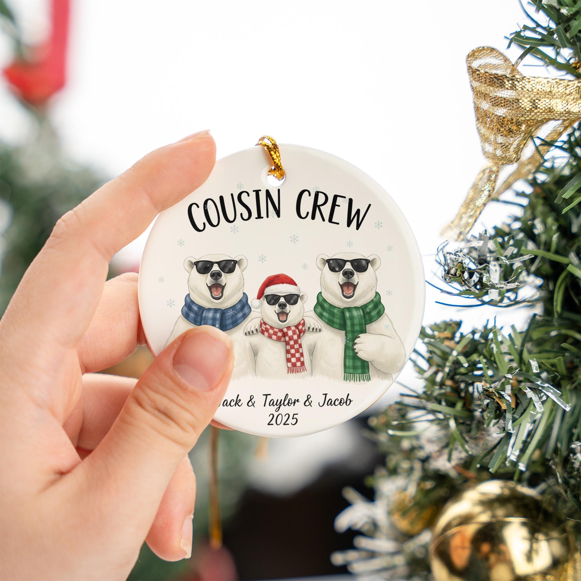 Ceramic Christmas Ornament – Polar Bear Cousin Crew Design with Names and Year image 2