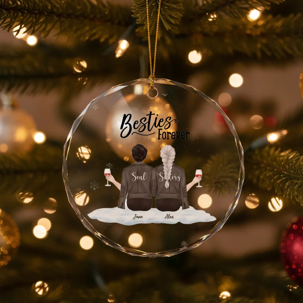 Personalized Best Friend Forever Round Glass Ornament - Custom Name And Style Christmas Keepsake