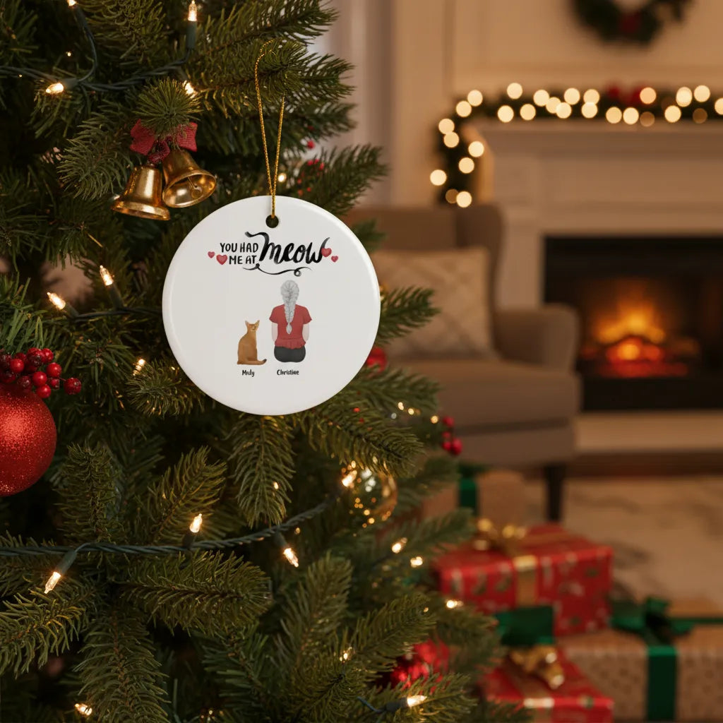Personalized Cat Mom Ceramic Christmas Ornament