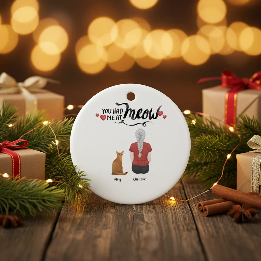 Personalized Cat Mom Ceramic Christmas Ornament