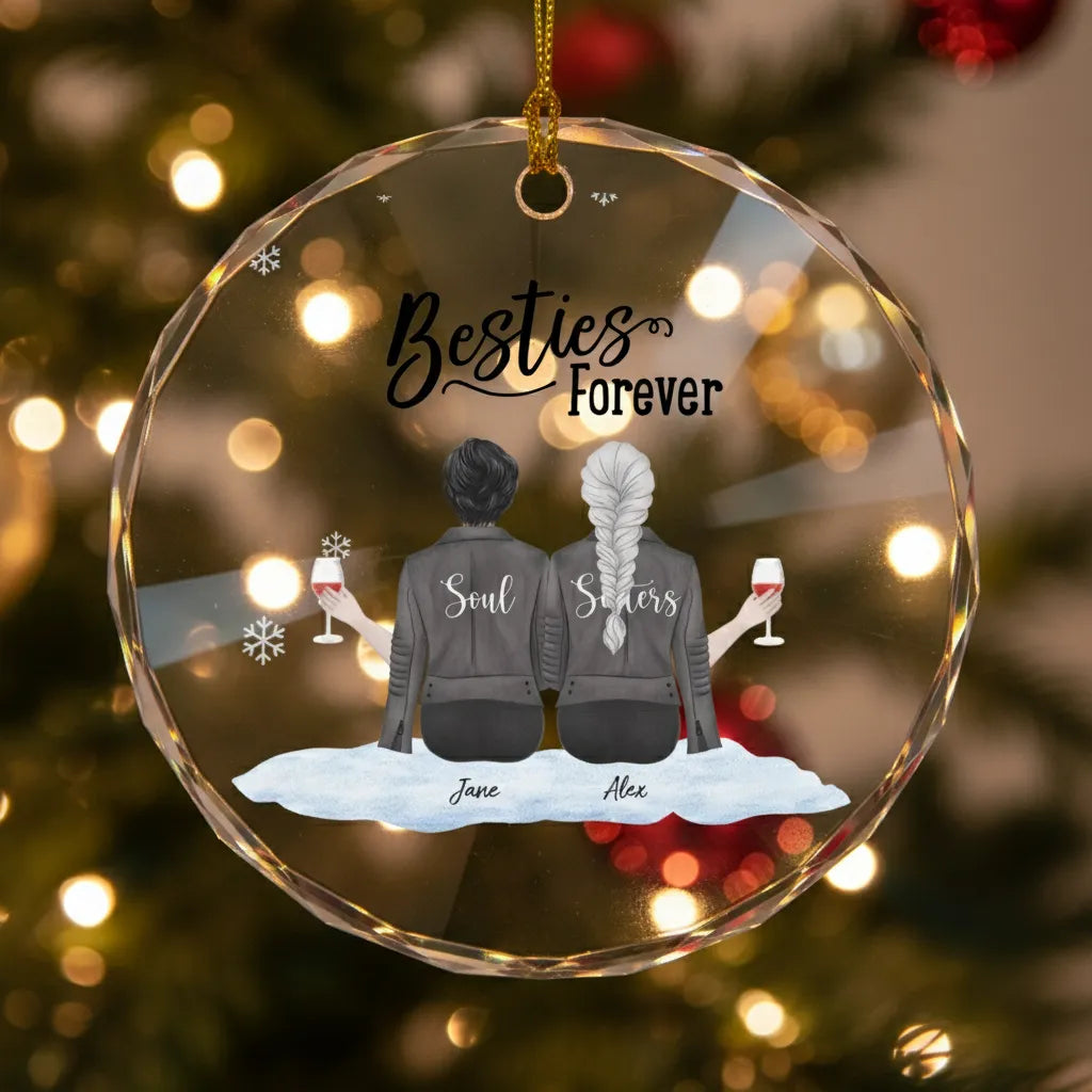 Personalized Best Friend Forever Round Glass Ornament - Custom Name And Style Christmas Keepsake