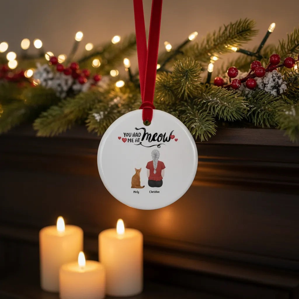 Personalized Cat Mom Ceramic Christmas Ornament