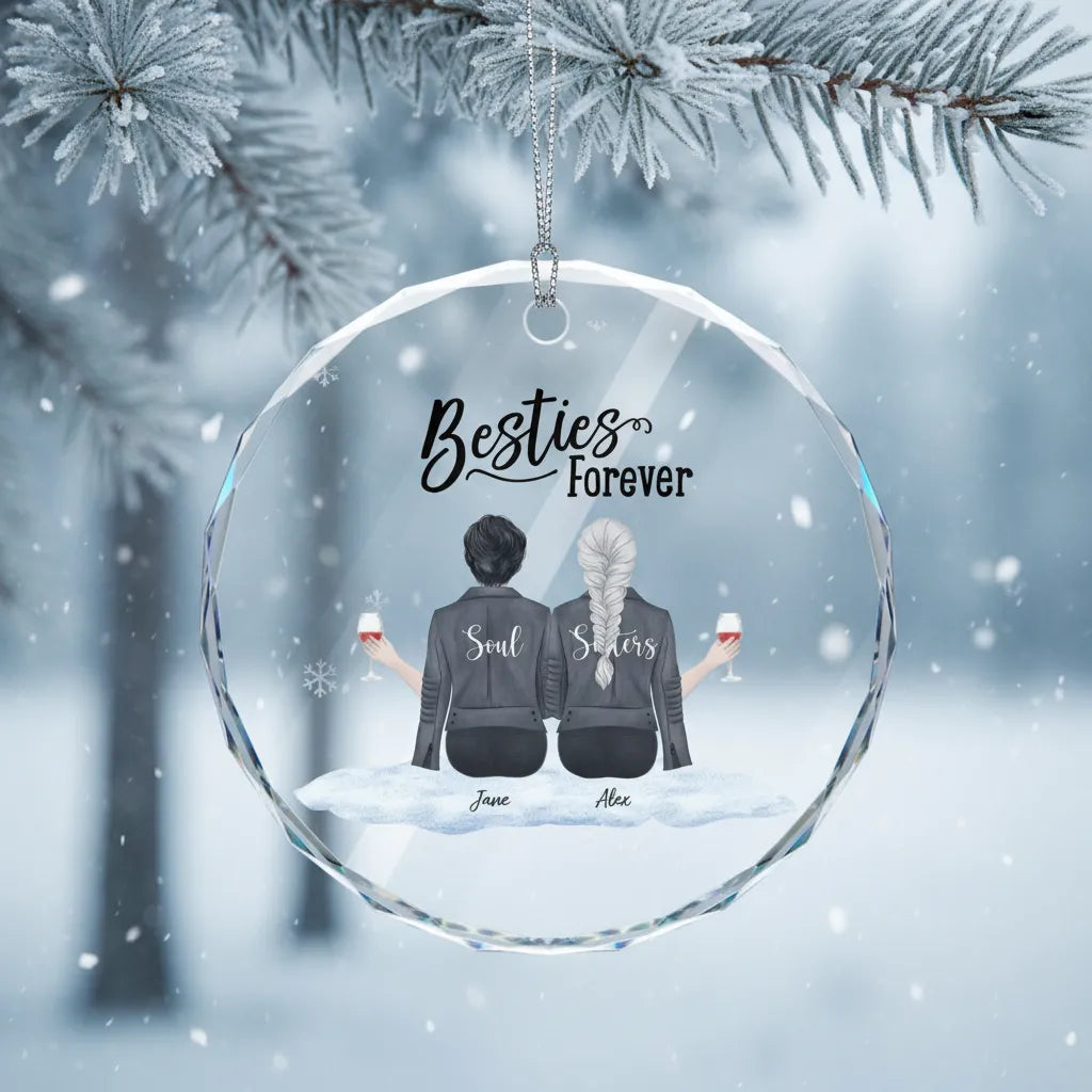 Personalized Best Friend Forever Round Glass Ornament - Custom Name And Style Christmas Keepsake