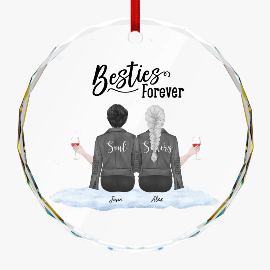 Personalized Best Friend Forever Round Glass Ornament - Custom Name And Style Christmas Keepsake