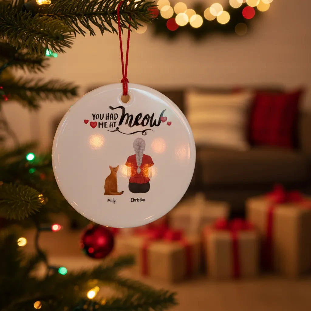 Personalized Cat Mom Ceramic Christmas Ornament