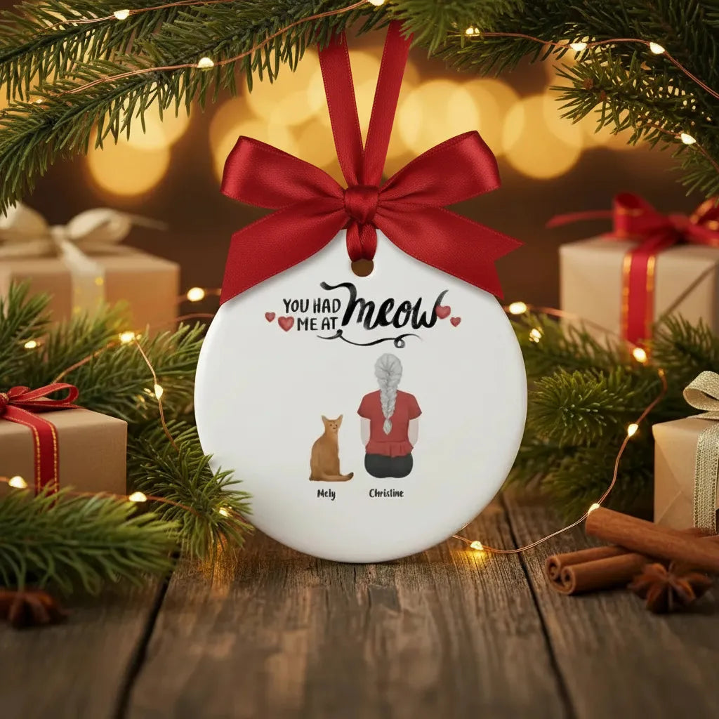Personalized Cat Mom Ceramic Christmas Ornament