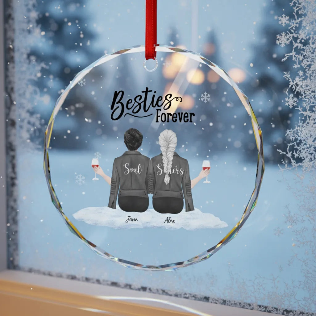 Personalized Best Friend Forever Round Glass Ornament - Custom Name And Style Christmas Keepsake