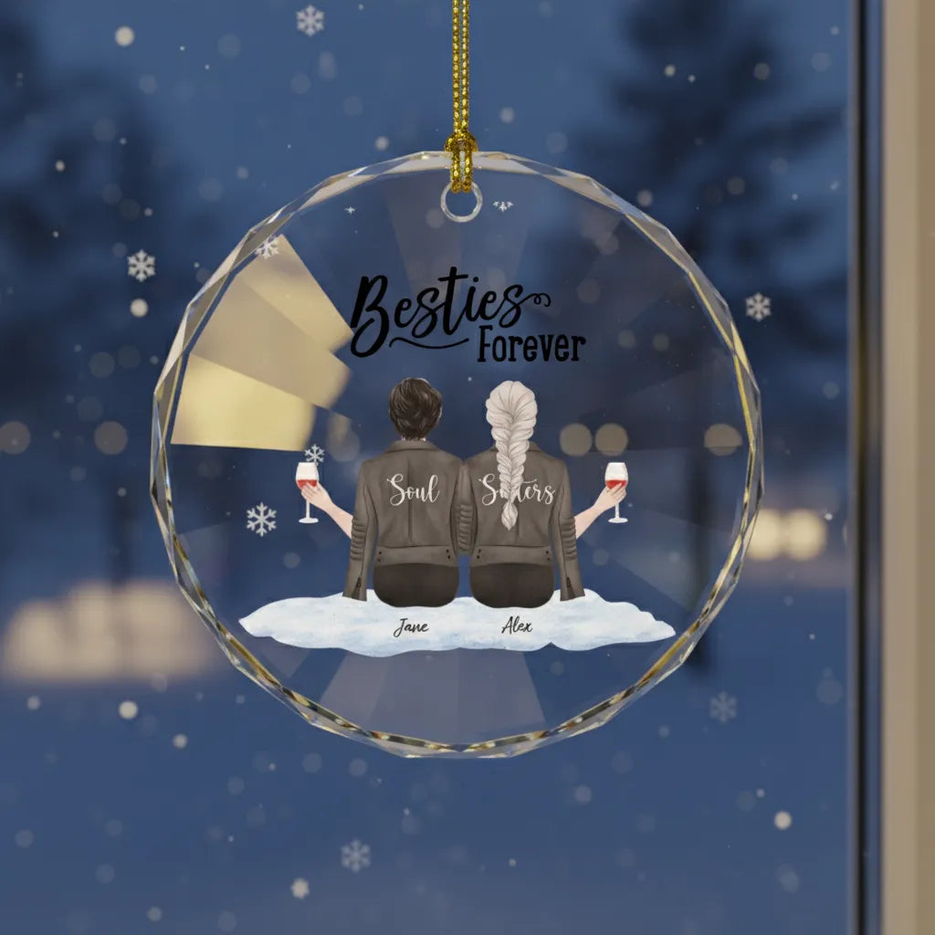 Personalized Best Friend Forever Round Glass Ornament - Custom Name And Style Christmas Keepsake